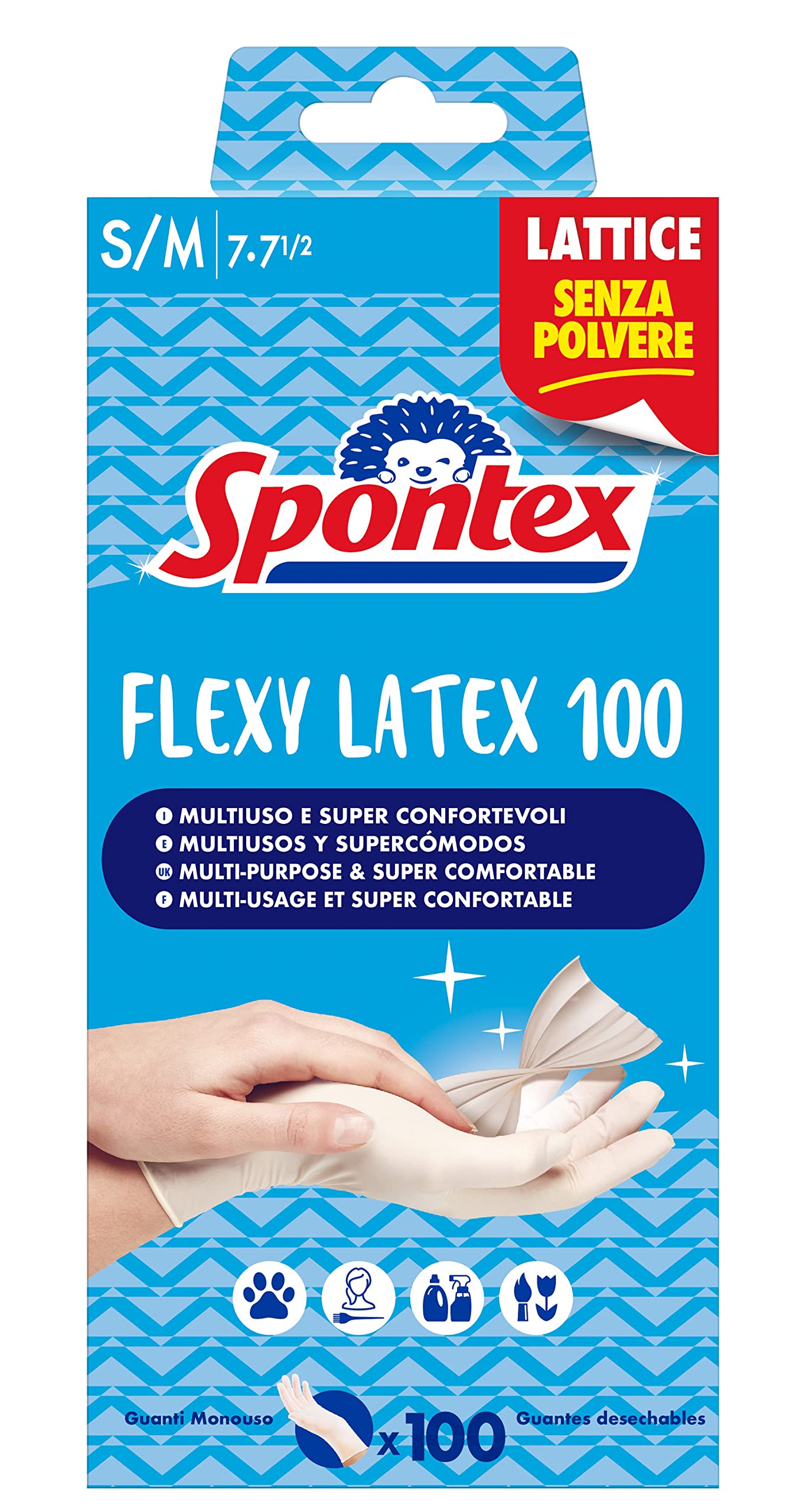 Spontex Guanti in Lattice Flexy Latex x 100 Mapa , Guanti in Lattice, Monouso, 100 Pezzi, Taglia S/M