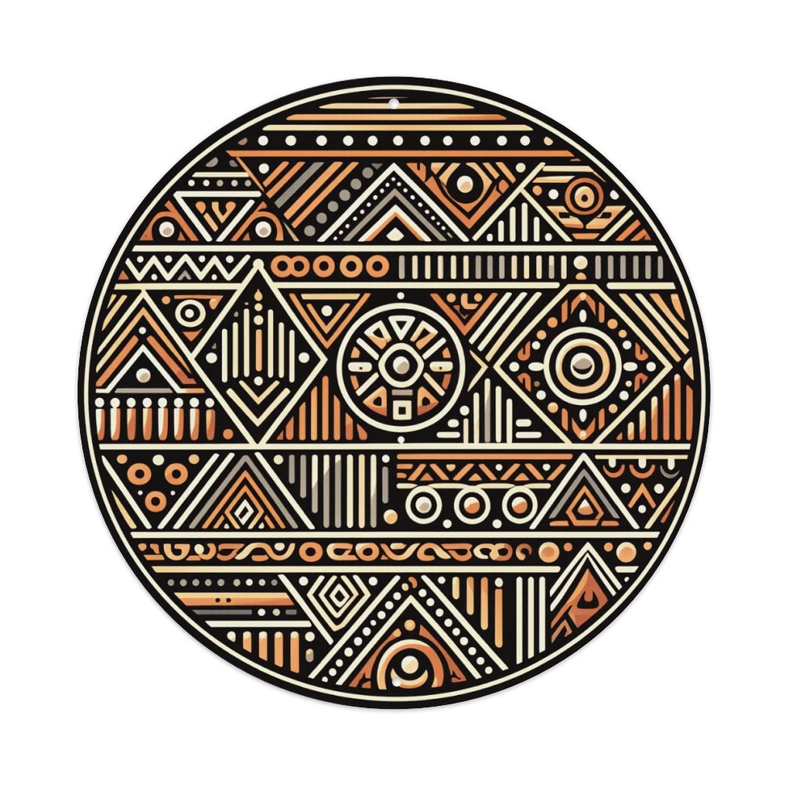 Geometric Tribal Pattern Design Art Round Tin Sign Vintage Metal Poster, Home Bar Garage Man Cave Cafe Indoor & Outdoor Wall Decoration 8x8Inches