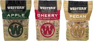 Western Premium BBQ Smoking Wood Chips Variety Pack - Apple, Pecan, Cherry Flavors (3-Pack Bundle, 180 cu in Each)