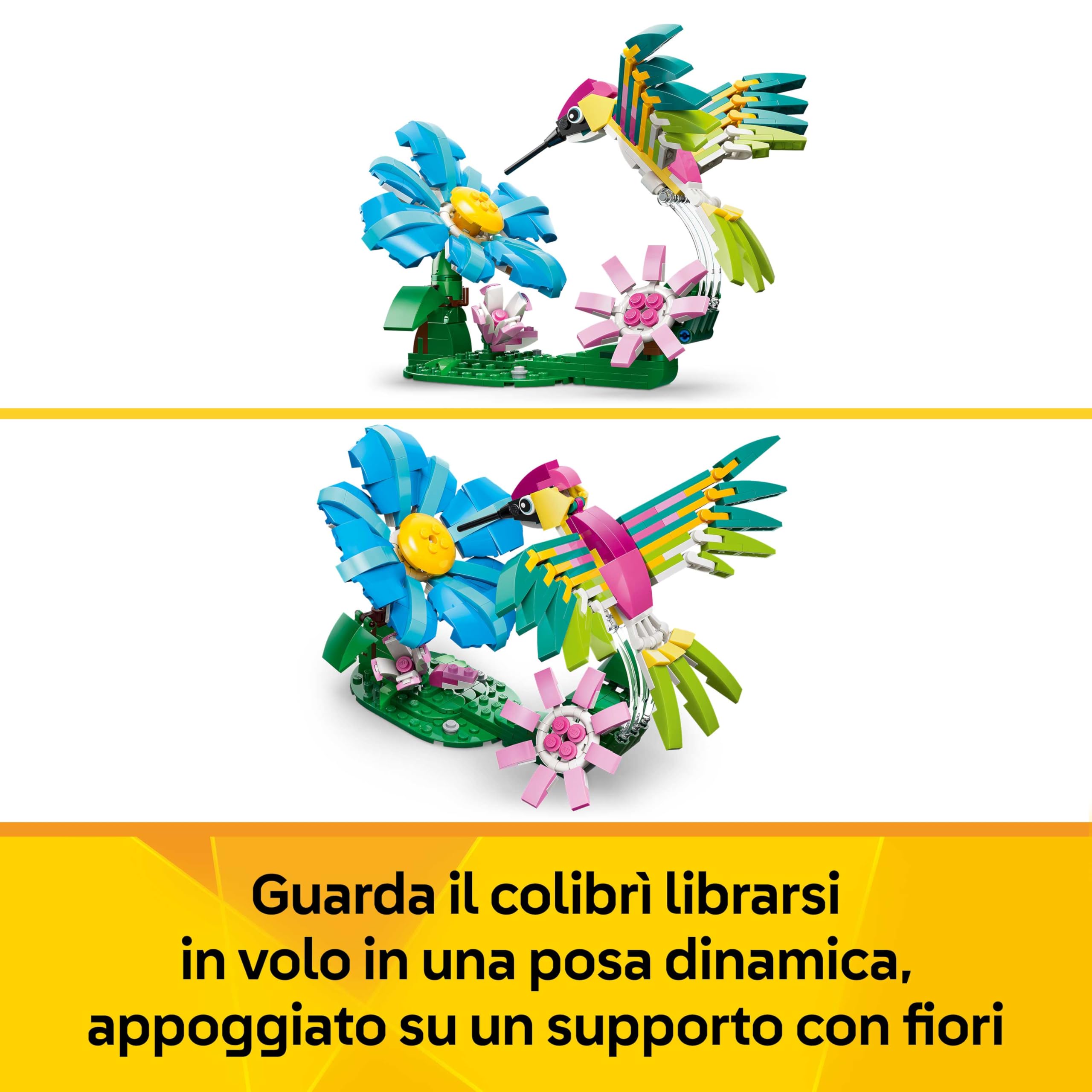 LEGO Creator 3in1 Wild Animals: Colourful Hummingbird - Bird Toy Transforms into a Butterfly or Fish Figure - DIY Room Decor Idea - Creative Gift for 8+ Year Old Girls & Boys - 31384