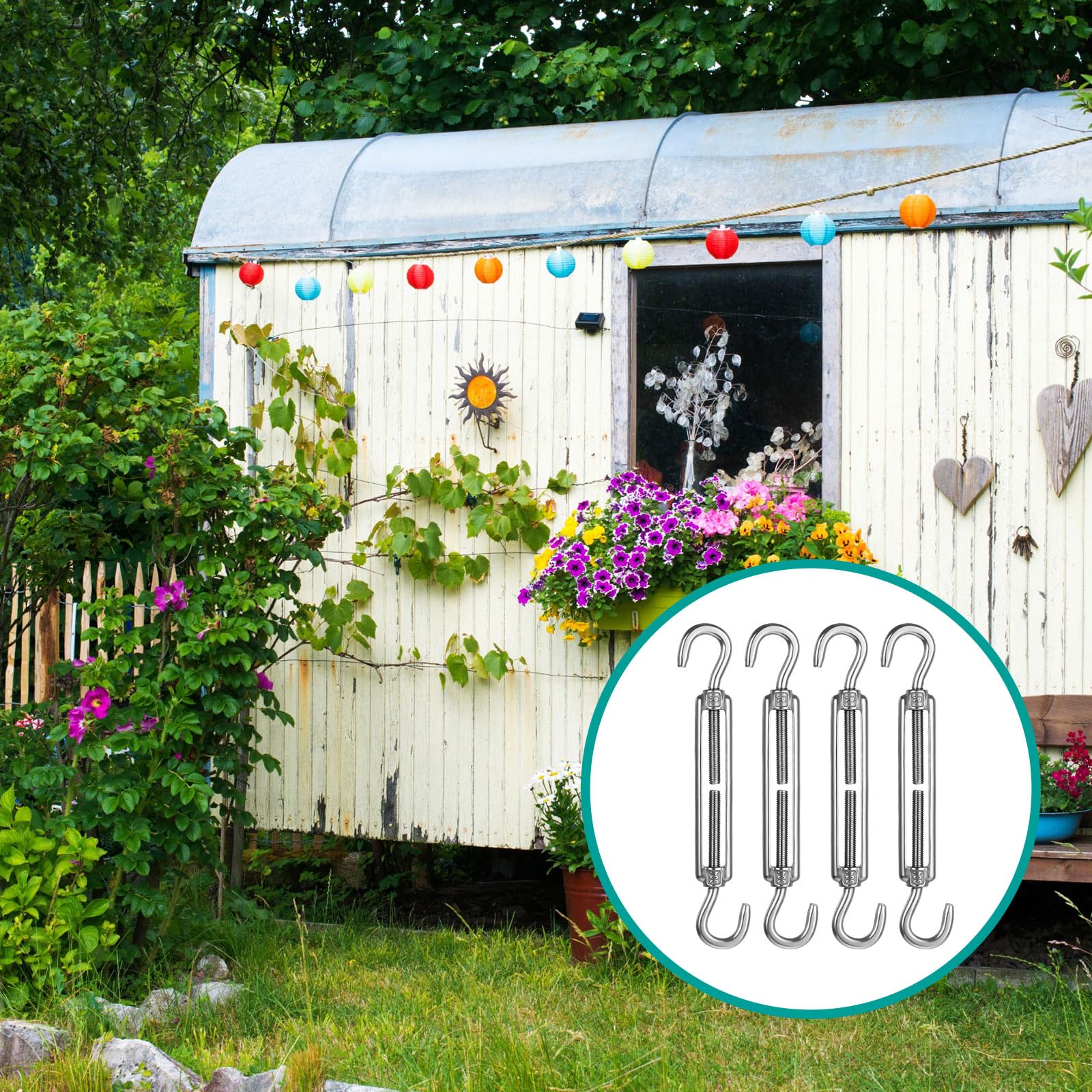 Therwen Tenditori M5 in acciaio inox 304, resistenti, per cavi e funi metalliche, fai da te, per appendere foto da giardino, recinzioni, cancelli, tende, corde