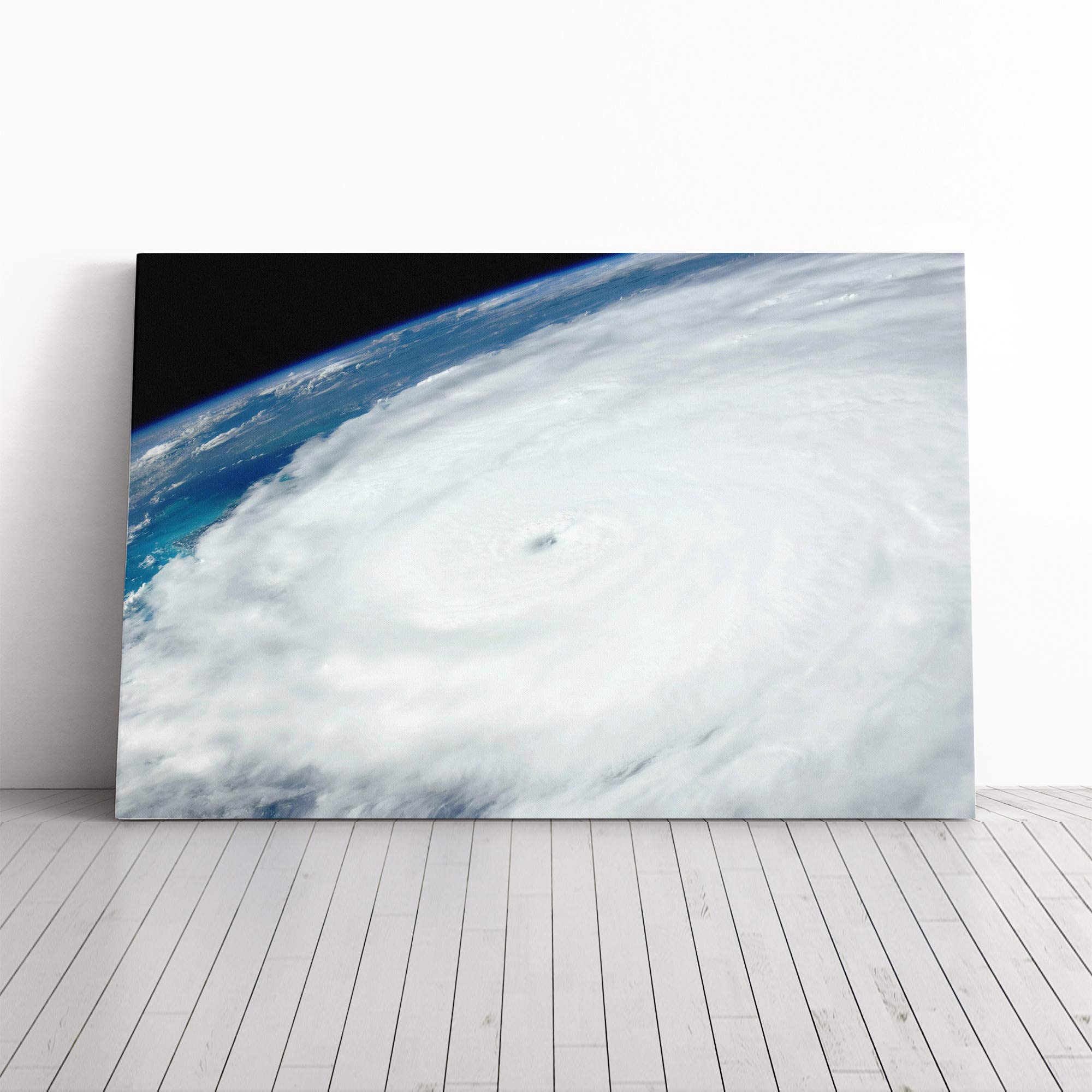 Hurricane from Space Earth Canvas Print | Gallery Wrapped 30mm Frame Wall Art | 24x16 inches | Ready to Hang | Modern Space Picture | Living Room Bedroom Lounge Office