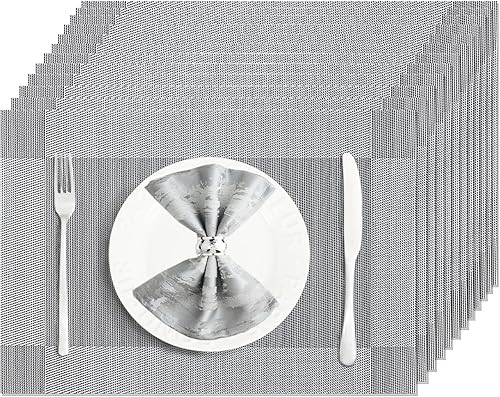 Miniatura 29 de Juego de 6 manteles individuales lavables y limpiables para mesa de comedor, cocina, interior y exterior, manteles individuales de vinilo tejidos,