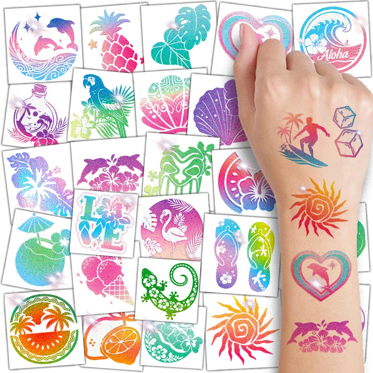 CHARLENT Glitter Summer Temporary Tattoos for Kids