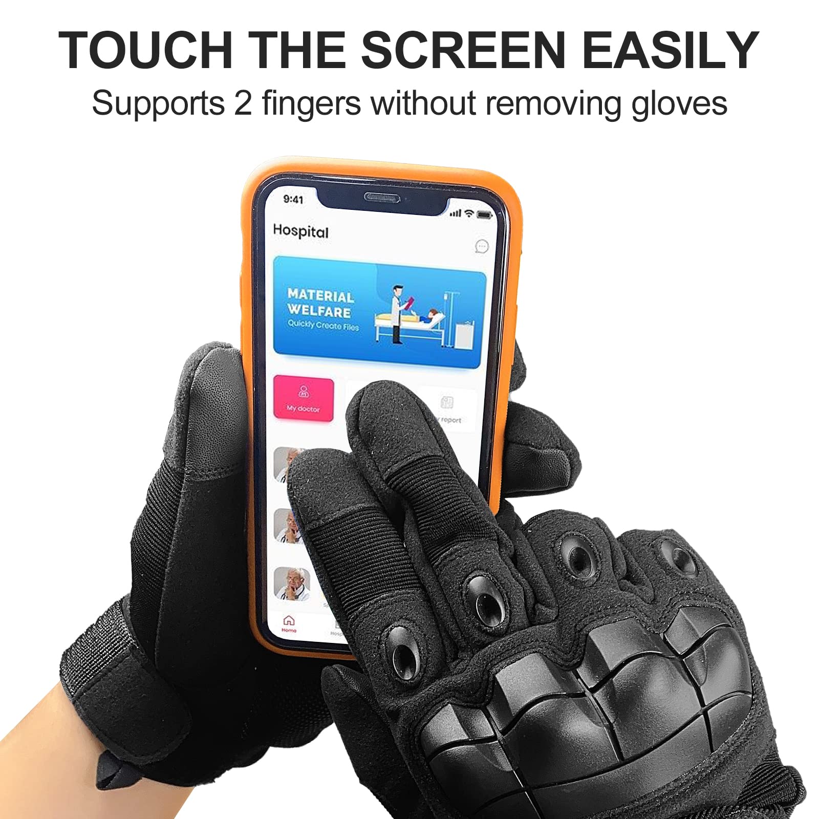 Gants de Moto Tactiques Firschoie avec Protection des Articulations et 2 Doigts Écran Tactile Noir XL