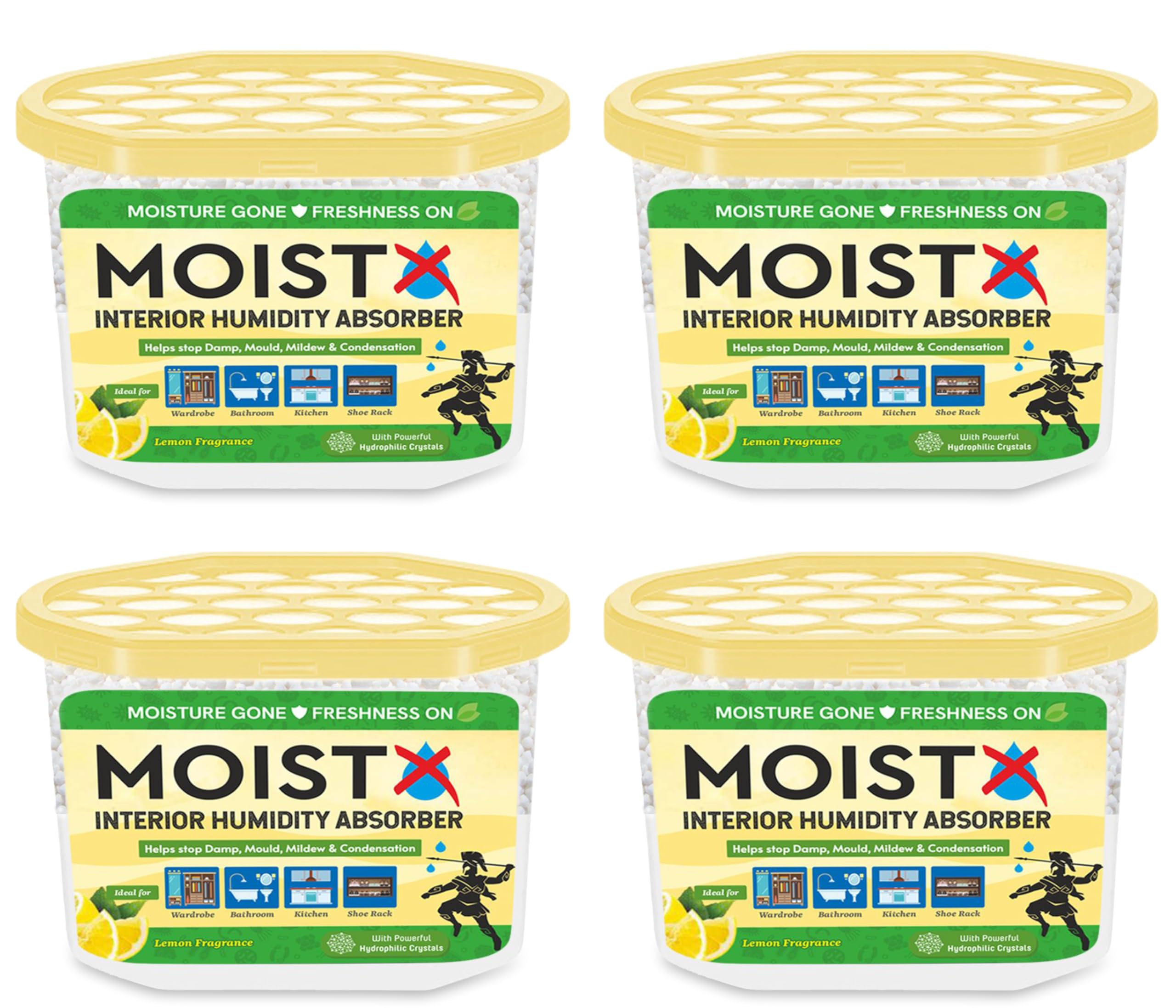 MOISTX Moisture Absorber 300g box with Dual Benefits | Capacity to trap 600ml of moisture from Air | Lemon Fragrance | Pack of 4 | Dehumidifer for Wardrobe, Bathroom, Kitchen, Shoe Rack...-image-8