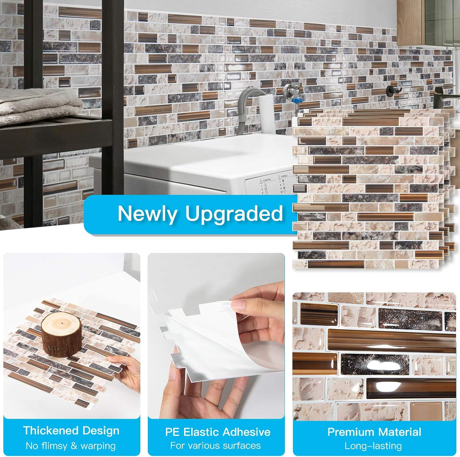 Art3d 10-Sheet Heavy-Duty Peel and Stick Backsplash, Waterproof Wall Tiles Stick on Kitchen Backsplash Living Space, Sandstone
