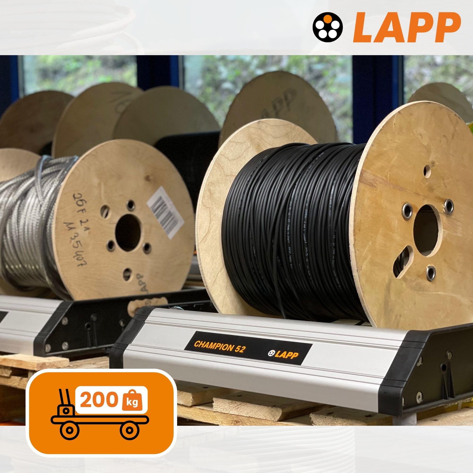 Champion 52 85008070 Lapp 1 St. (85008070) | Dévidoir en aluminium robuste pour atelier et chantier, charge 200 kg, 3 positions de réglage, pieds en caoutchouc