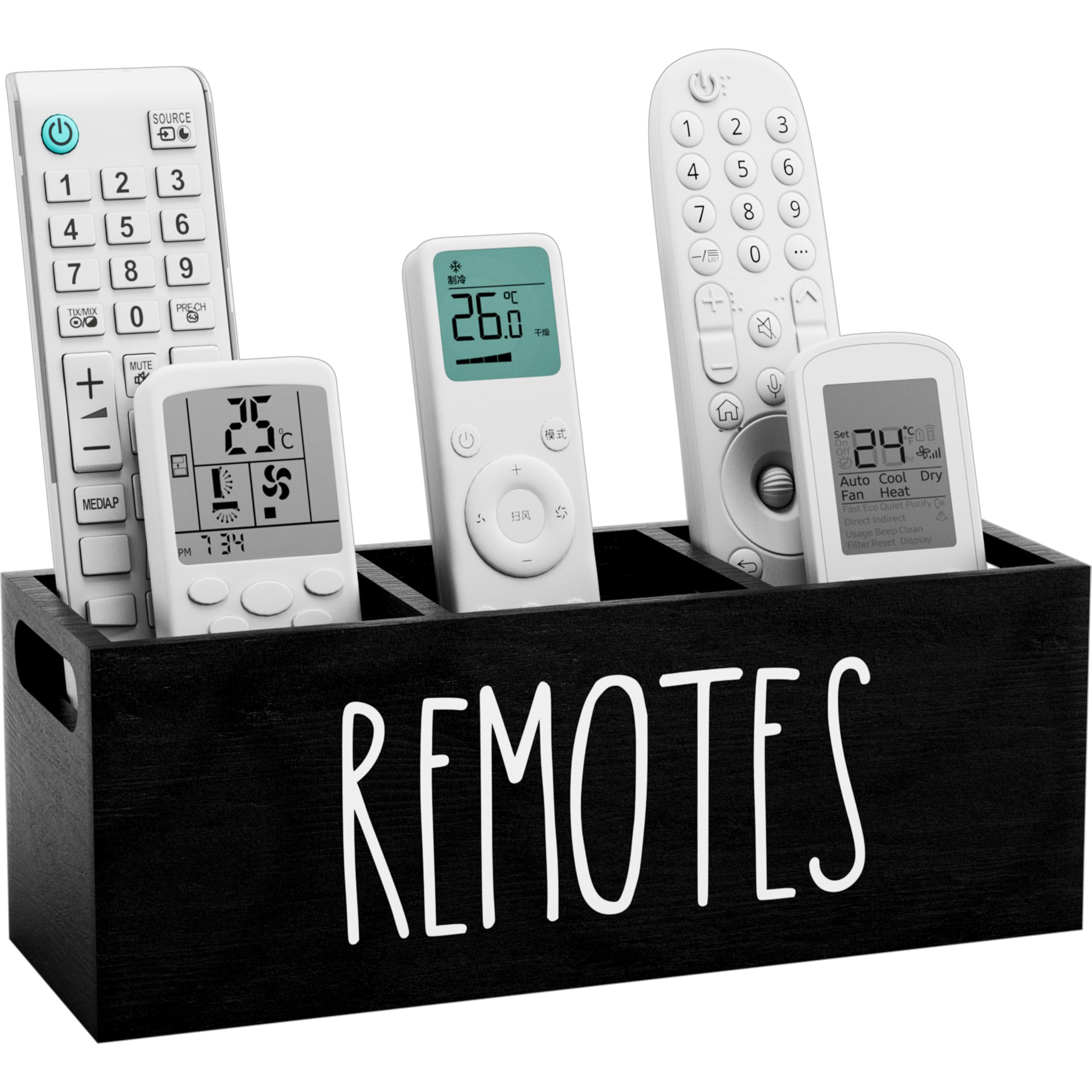 First-zgel Remote Holder for Table, 3 Slots Wooden TV Remote Control Holder, Bedside Remote Control Storage Organizer - 10" x 3.3" x 3.3" Black