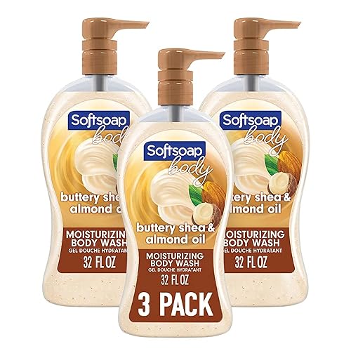 Softsoap Dispensador de Gel Corporal, Gel Corporal de Manteca de Karité y Aceite de Almendra, Gel Corporal Hidratante, 32 Onzas, Paquete de 3