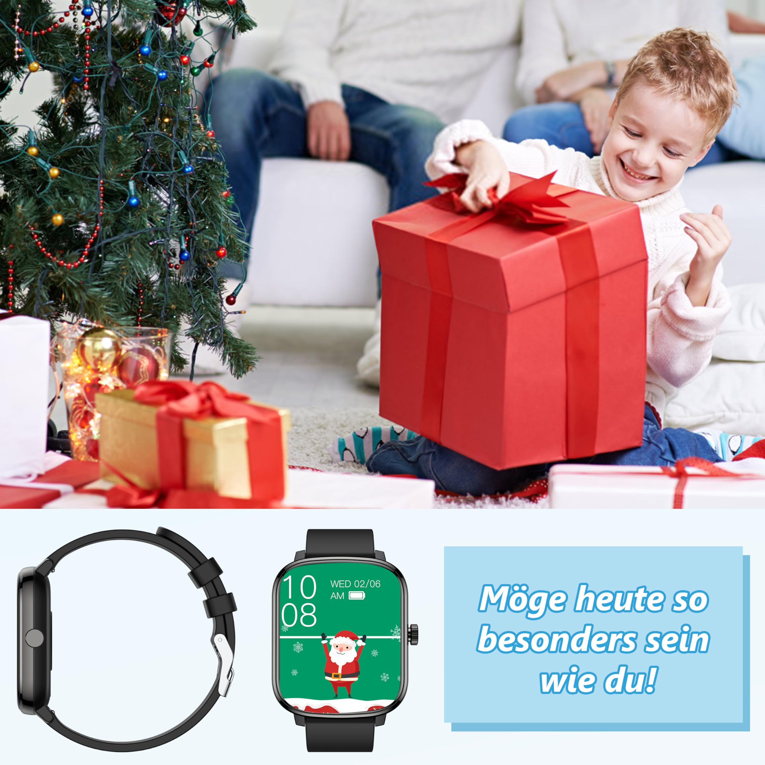KALINCO Smartwatch für Kinder Jungen Herren, 110+ Sportmodus Schrittzähler, 1.69” Anrufbenachrichtigung/Nachrichtenalarm, Herzfrequenz/Blutdruck/Schlafüberwachung, Geschenkuhr für Android/iOS