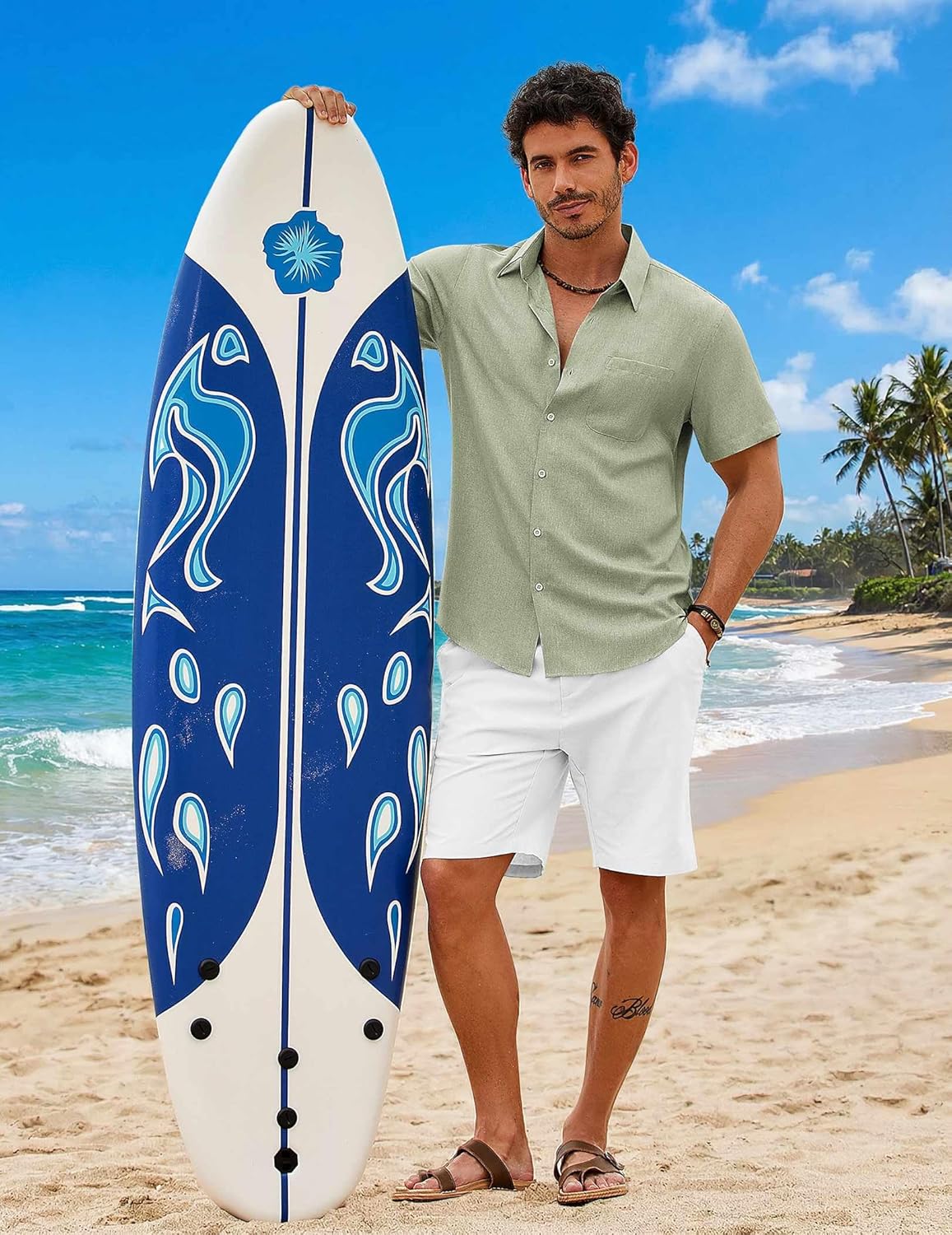 COOFANDY Mens Button Down Shirt Short Sleeve Casual Shirts Summer Beach Wedding Linen Shirt with Pocket - Image 4