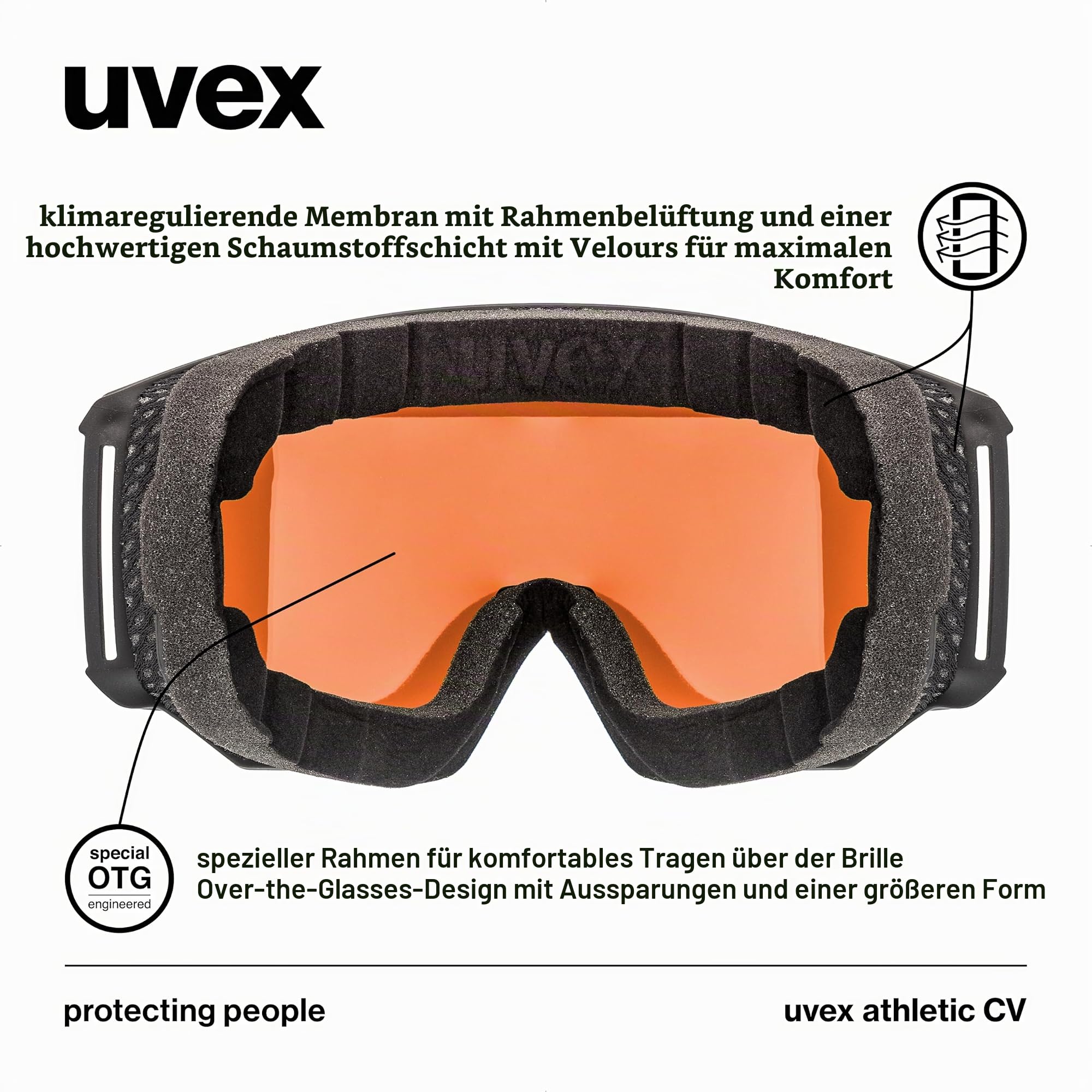 uvex athletic CV - kontrastverstärkende Skibrille mit Anti-Fog-Beschichtung im kantigen Retro-Design für Damen und Herren