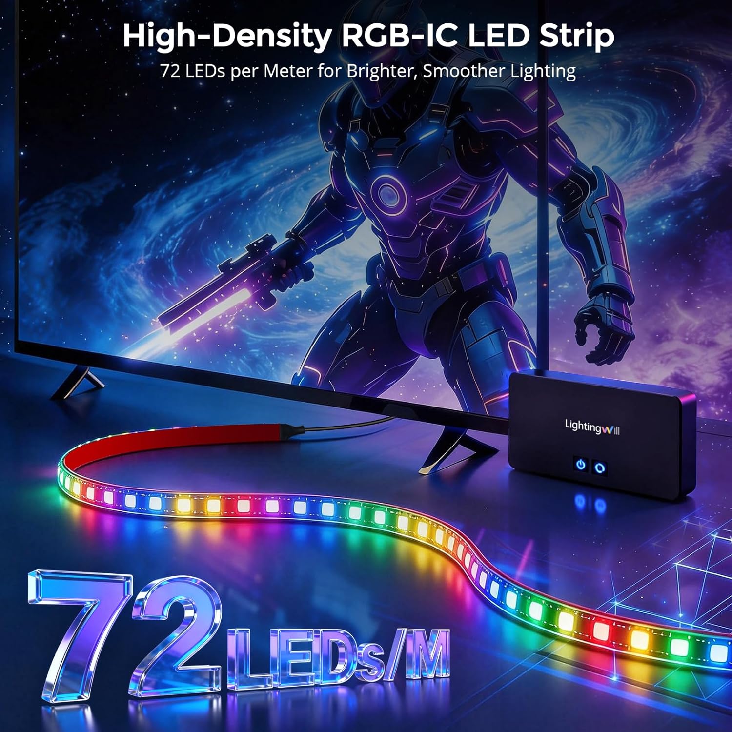 LightingWill 9.8Ft LED TV Backlight Sync to Screen with HDMI Sync Box Kit, 72 LEDs/m TV Lights that Sync with TV, 4K@60Hz RGB-IC Strip for 60-65 Inch TVs, Works with Alexa Google Home PS5 Xbox