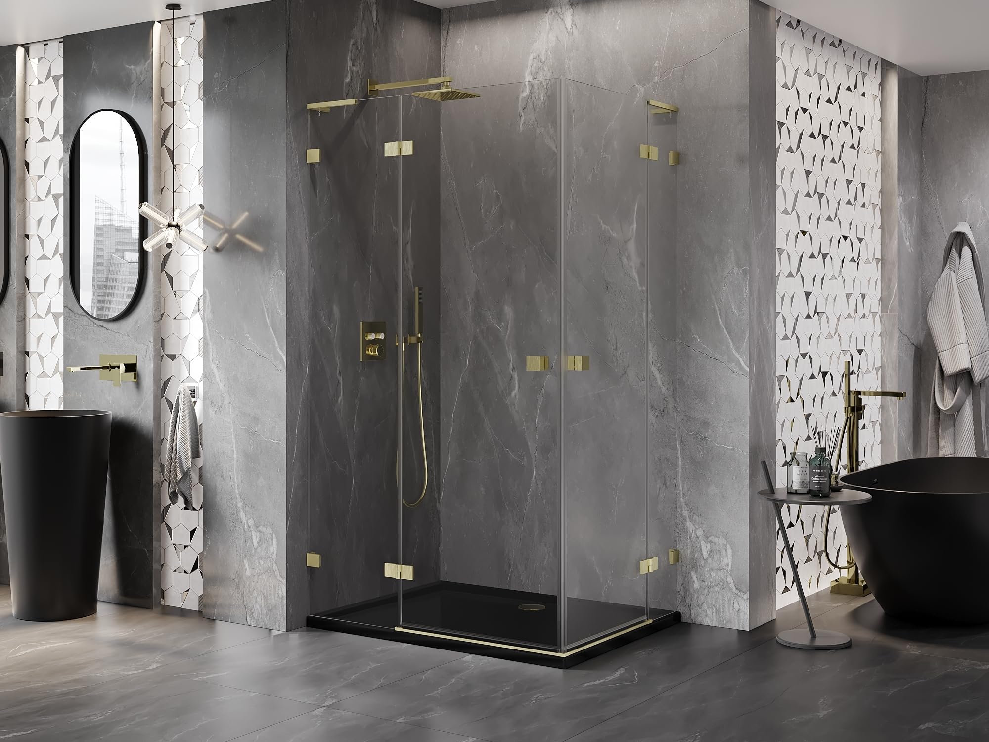 Mexen Lunar L Duo Box Doccia Orientabile Sinistra 100x85 Trasparente Oro Spazzolato