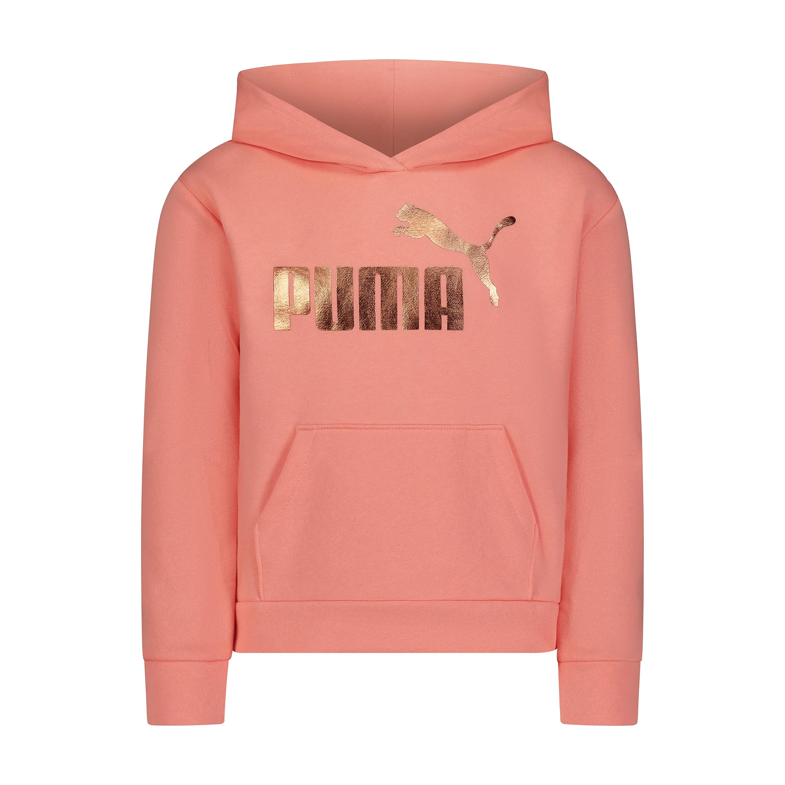 PUMA Girls' Fleece No. 1 Logo Pullover Hoodie, Apricot Blush, Small