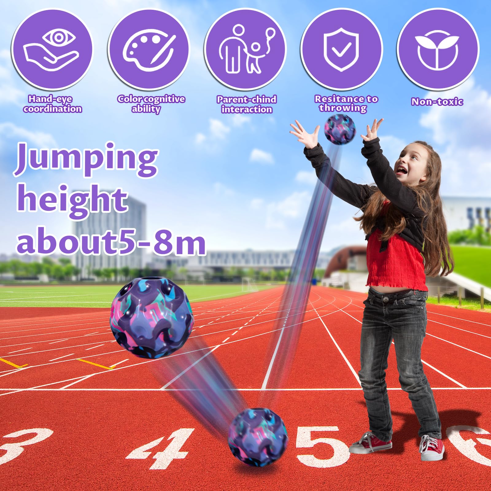 Plus Plus Bausteine CLUHERTVY Astro Jump Ball Moon Ball Original High Bouncing Galaxy Ball Jumps Rubber Ball Space Ball Make A Banging Noise Mini Bouncing Ball Toy For Kids Party Gift Gummiball(Bunt