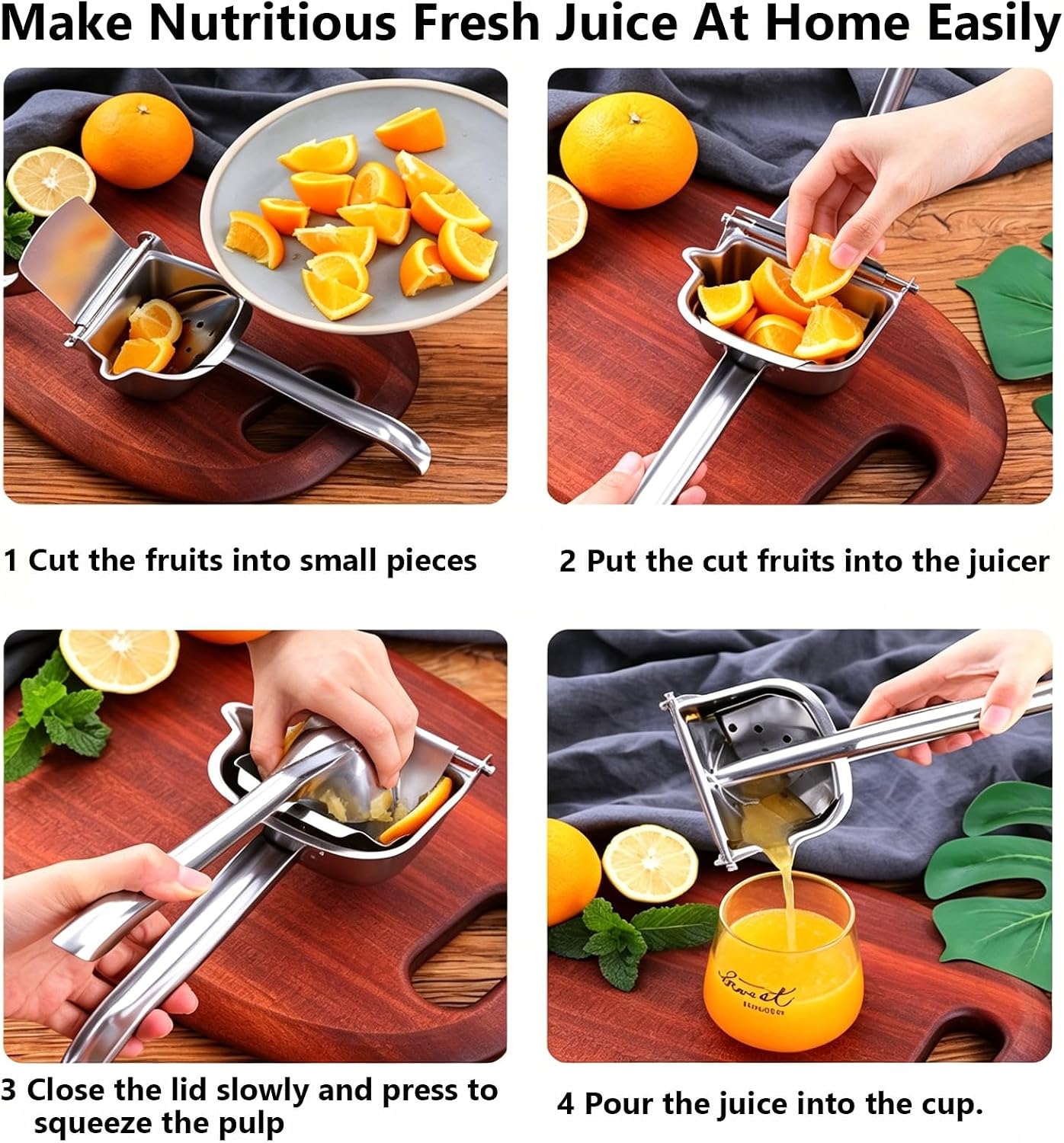 Lemon Squeezer Stainless Steel, Large Capacity Manual Juicer, Heavy Duty Hand Juicer, Max Juice Extraction Fruit Juicer Press, Exprimidor de Limones for Lemon Orange Citrus Lime etc.