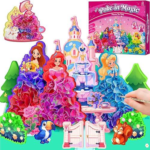 Poke in Magical Princesses, Christmas Birthday Gifts for 3 4 5 6 7 8 9 Year Old Girls, No Mess Girls Toys Age 6-8, DIY Arts and Crafts for Kids 4-6, Creative Activity Travel Toy