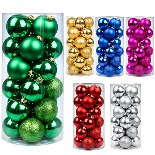24ct Green Christmas Ball - 1.18 Inch Shatterproof Christmas Tree
