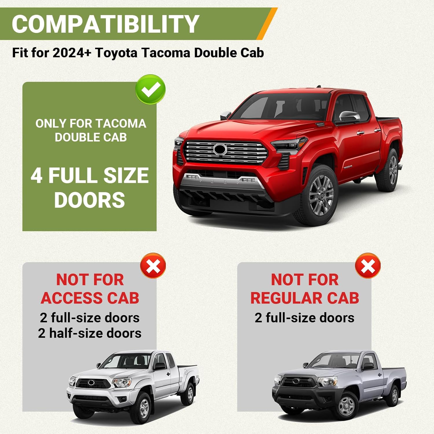 No-Drill Foldable Roof Rack Cross Bars for 2024-2026 Toyota Tacoma Double Cab, Heavy Duty Aluminum Crossbars for 4th Tacoma Truck Pickup Cargo Carrier, Bike, Kayak & Luggage