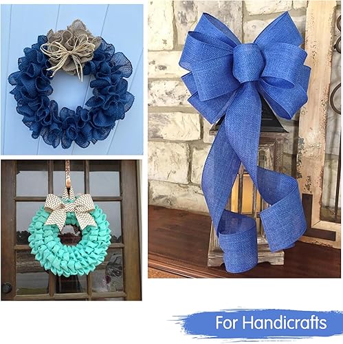 Miniatura 6 de TONIFUL Cinta de arpillera con alambre, cintas de arpillera sintética de 2.5 pulgadas, cinta de arpillera azul real para Navidad, decoración del