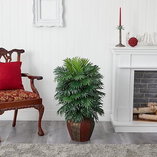 Miniatura 6 de Nearly Natural 6651 Palma areca con florero, planta de seda artificial, 42 x 11 x 11 pulgadas, verde