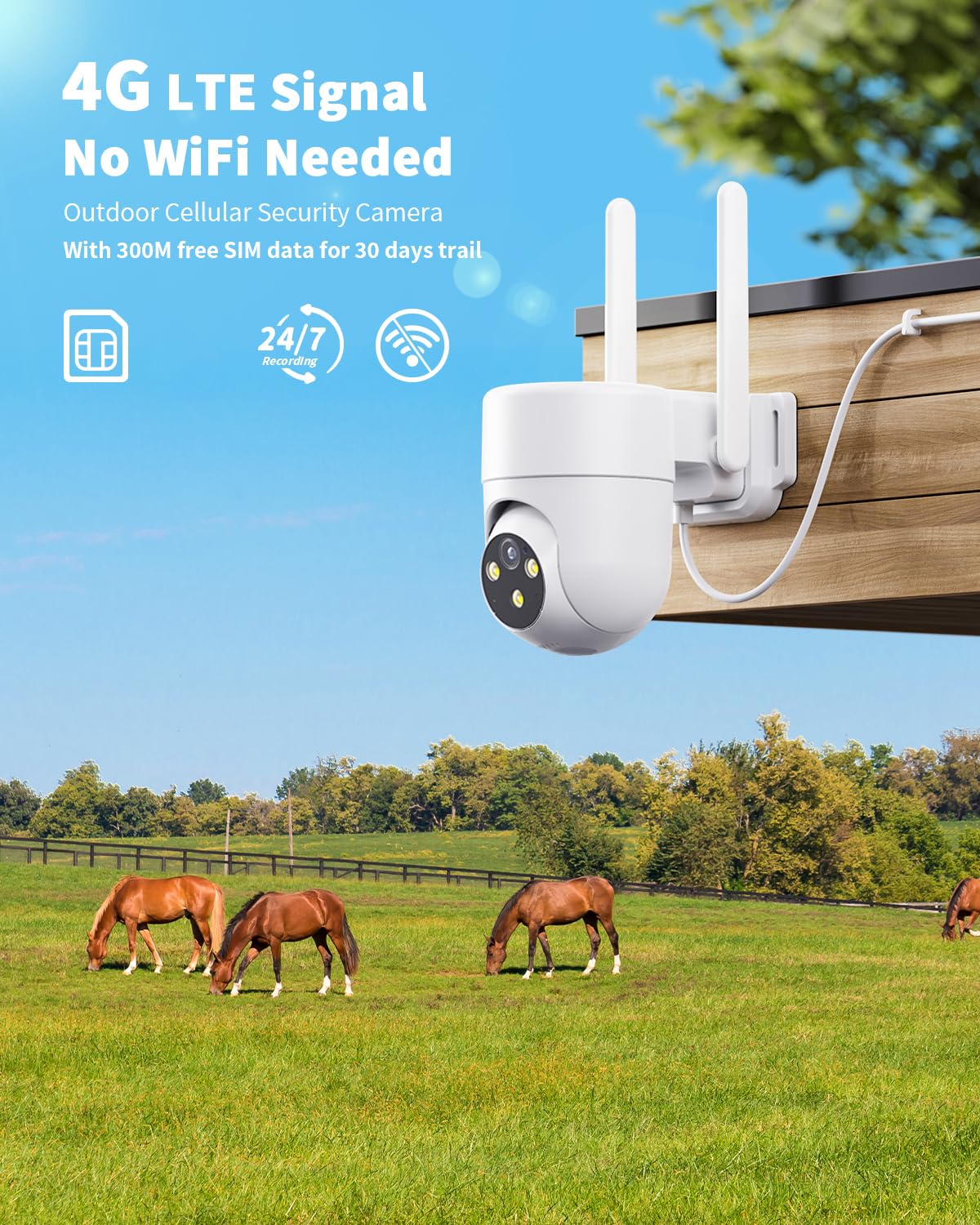 4G LTE kamera monitoringowa zewnętrzna z kartą SIM, 2K 360° PTZ IP kamera zewnętrzna, rozpoznawanie osób AI i 2-drożne audio, wodoszczelność IP66