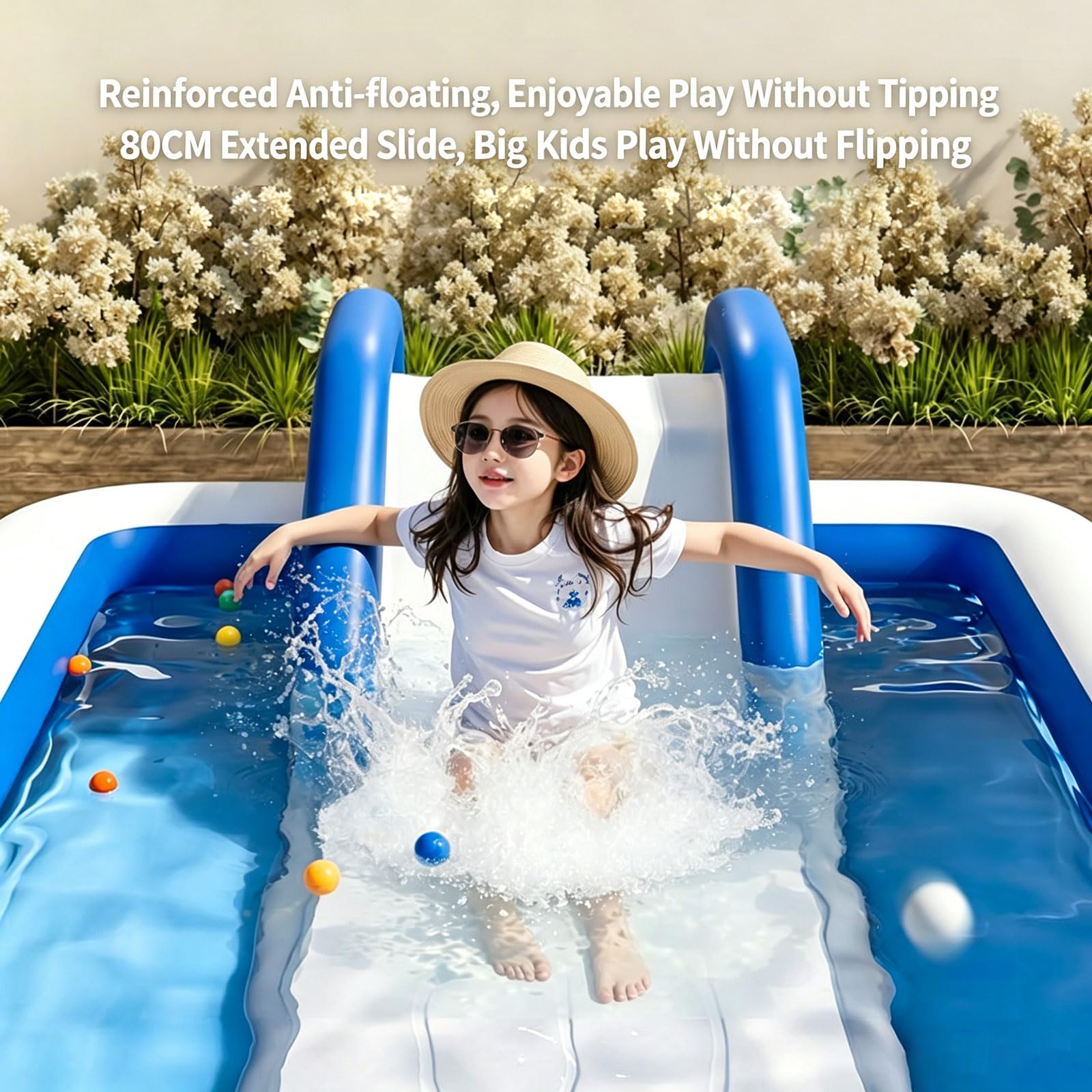 Piscina Gonfiabile per Adulti e Bambini 250 * 140 * 52cm Grande Piscina Gonfiabile Familiare a 3 Anelli con Scivolo e Parasole Materiale Spesso in PVC per Cortile Esterno da Giardino