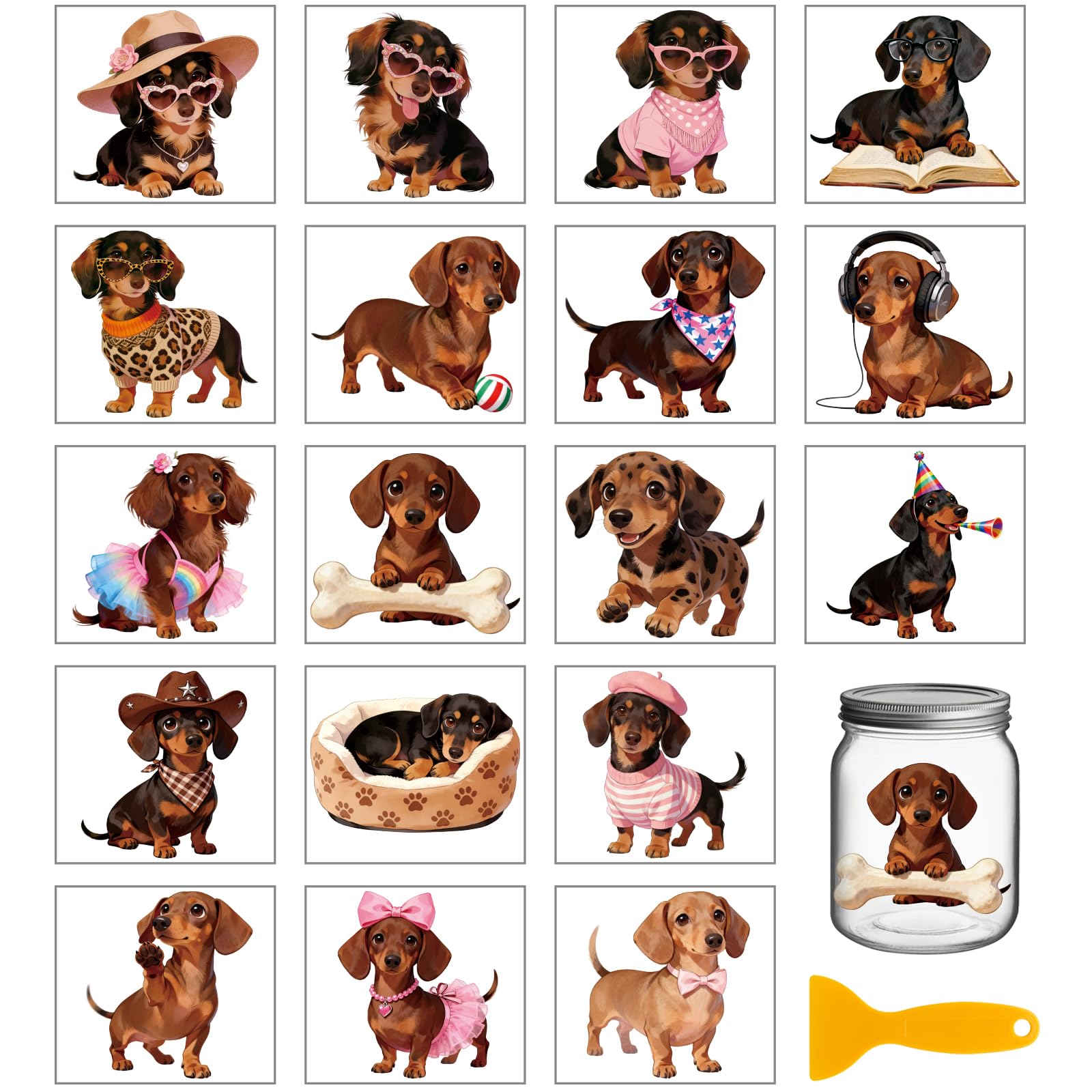 GLOBLELAND 18 Sheets Dachshund Rub on Transfer 3.9x3.6inch Colorful Animal Vase Home Decals Dog Cup Transfer Stickers for Furniture Vase Glass Art Crafts Decorations