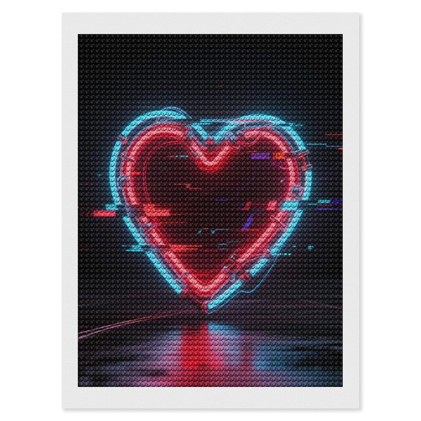 FodPand Neon Heart with Errors 5D Diamond Painting Kits for Adults Beginners Full Drill Round Diamond Dots Pictures Gem Art Supplies for Home Wall Room Decoration DIY Craft Set Gift 12x16