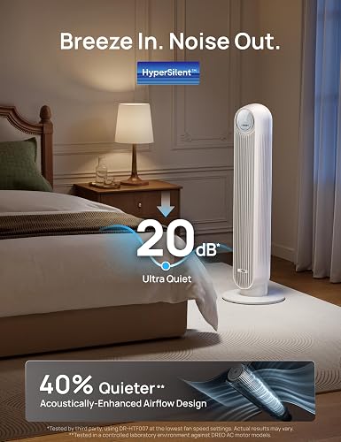 Dreo ventilateur colonne silencieux, Vitesse 7,6 m/s - Oscillant à 90° ventilateurs tour pour chambre, 92 cm de haut, Télécommande incluse, 4 vitesses, 4 modes, minuterie 8H, Noir - Nomad One - 3