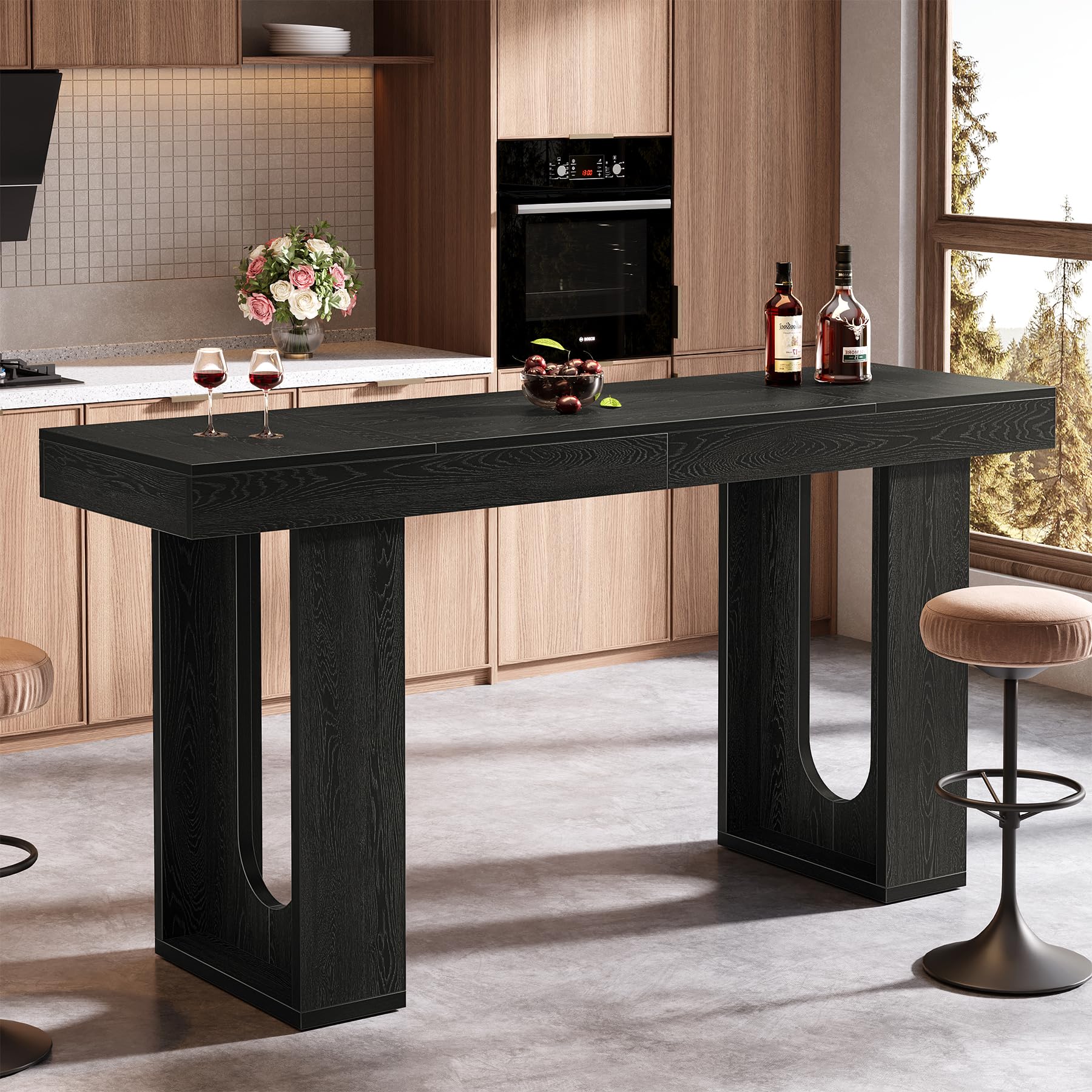 Tribesigns Table de bar longue de 180 cm, table debout moderne en hauteur de travail, comptoir de cuisine rectangulaire avec pieds stables, pour salon, cuisine, bistrot, noir