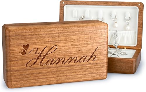 Joyero personalizado con nombre 10 diseños, cereza Caja organizadora de joyas de madera personalizada, estuche de viaje de joyería personalizado,