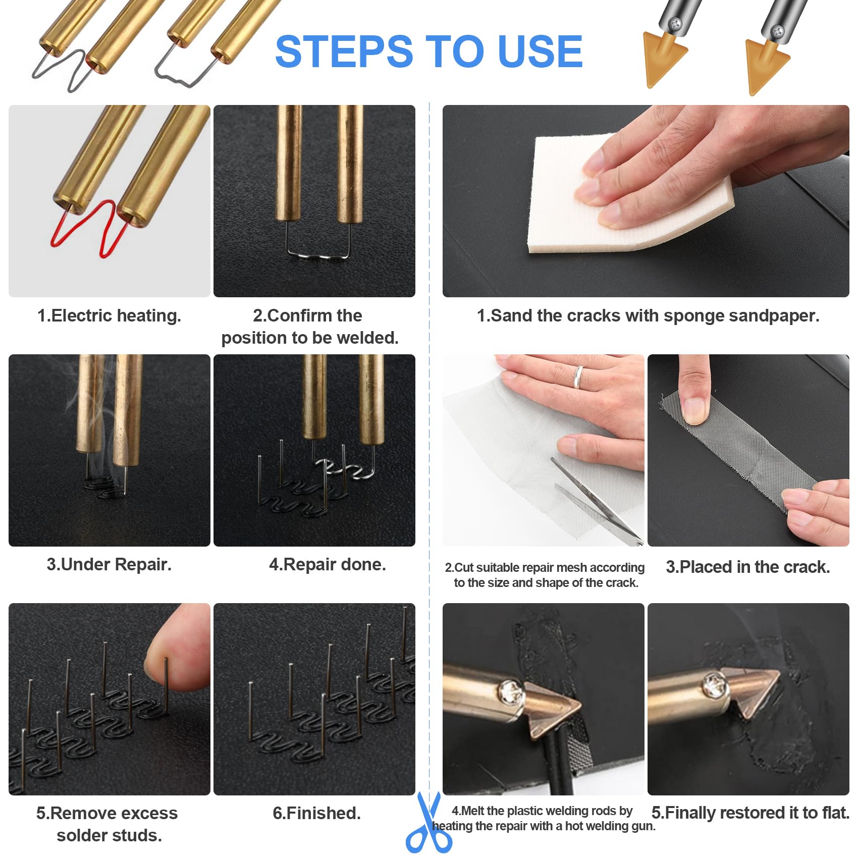 Saldatrice per Plastica - KKMOL Saldatore Plastica Kit con 852 pezzi(Attrezzature*2), Pistola per Saldare la Plastica, Riparazione Graffette Saldatura Plastica per Paraurti, Ricambi Auto, Kayak