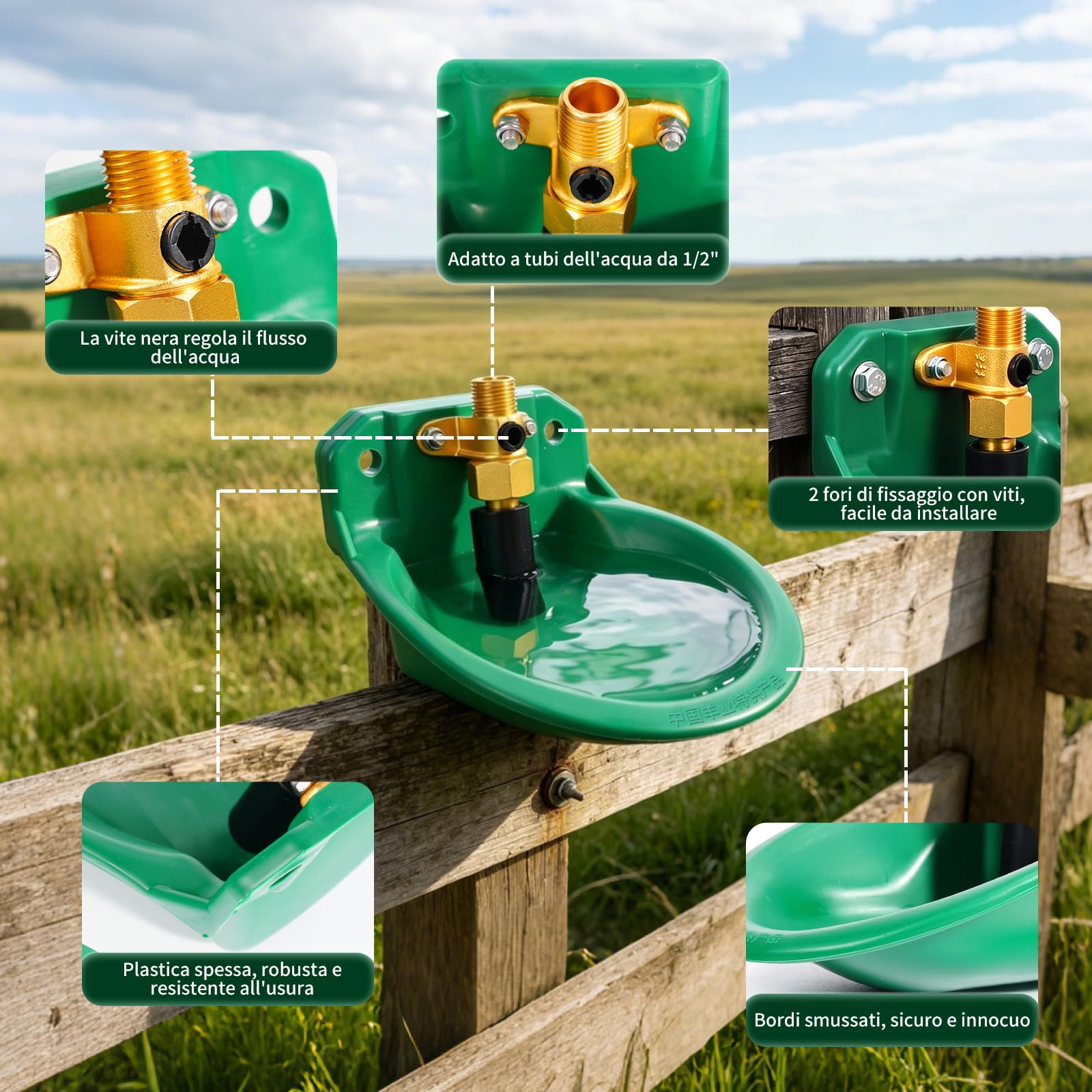 Farm & Ranch - Ciotola automatica per l’acqua per pecore, valvola in rame