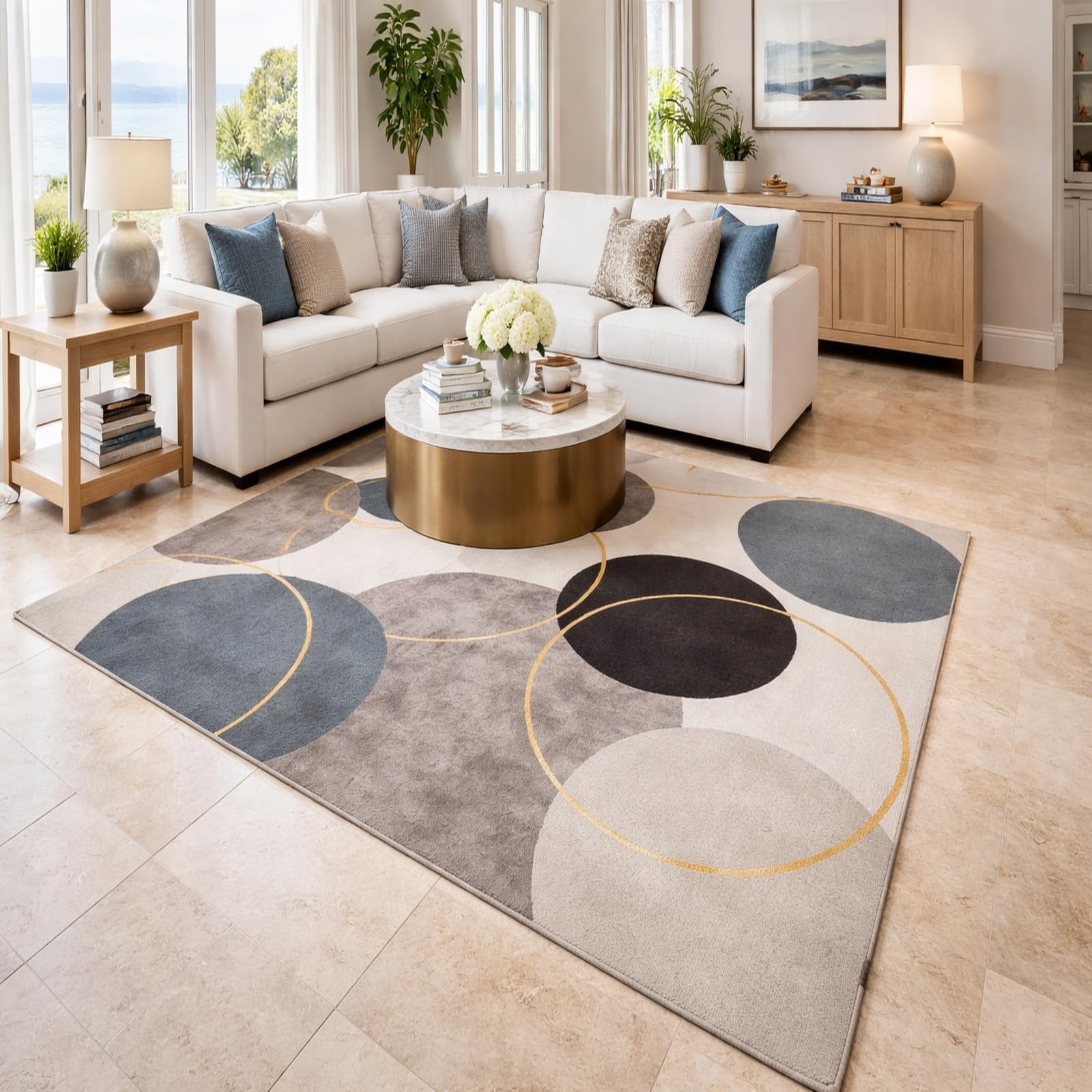Tapis de salon poil ras 180x270 cm moderne géométrique gris pour chambre