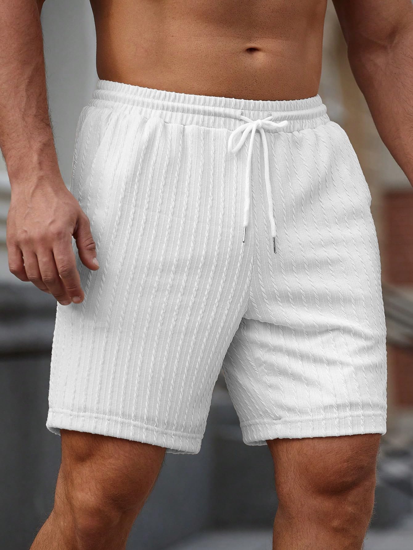 Zilcon Mens Casual Shorts - Cotton Drawstring Summer Beach Stretch Twill Chino Golf Shorts (in, Alpha, M, Regular, White) 3