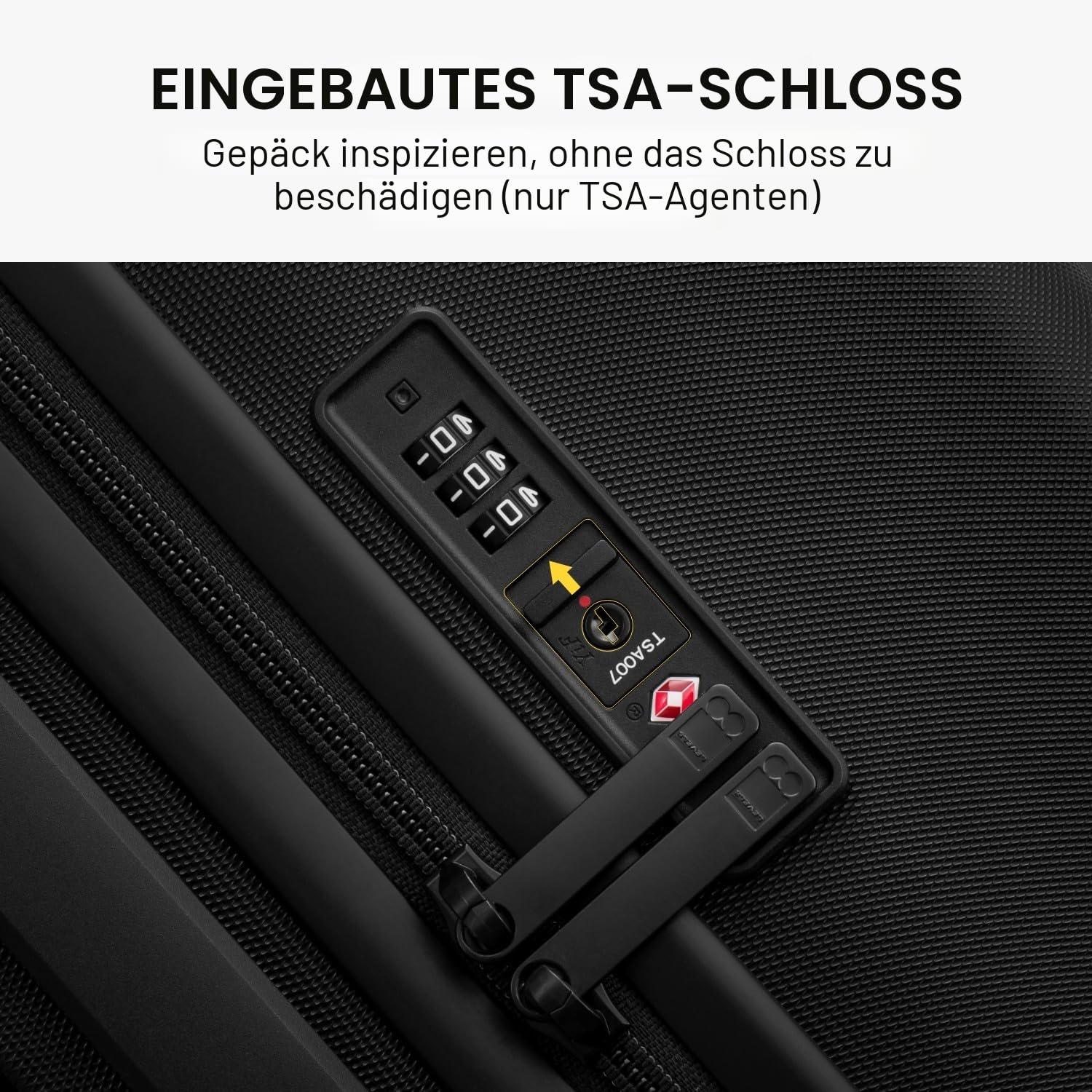 LEVEL8 Koffer Trolley Handgepäck mit TSA,8 Spinner Rollen,100% PC Rollkoffer Reisekoffer Hartschalen,Micro-Diamond Textured Design Reise Business (54.5cm, 40L,Schwarz)