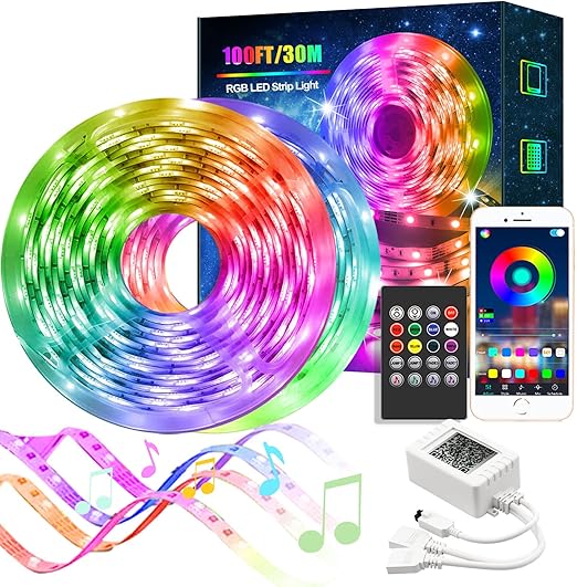 Led Strip Lights 100ft, Smart Light Lights with Bluetooth and APP Control,Multicolor RGB LED Light Strips,Music Sync Color Changing LED Lights for Bedroom,Indoor Light