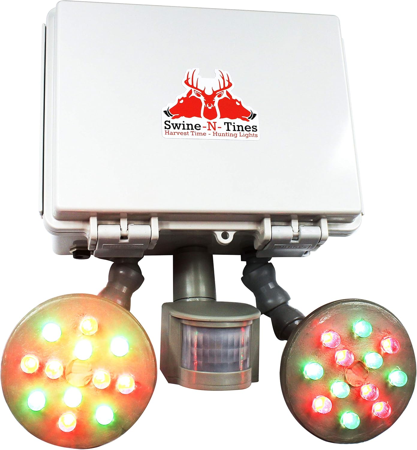 Harvest Time Gray Ghost Premium Step Fade Feeder Light - Time and Motion Activated Amber Glowing Wild Game Light for Night Hunting - Solar Powered Hog Hunting Light with 12V Battery - Premium Package