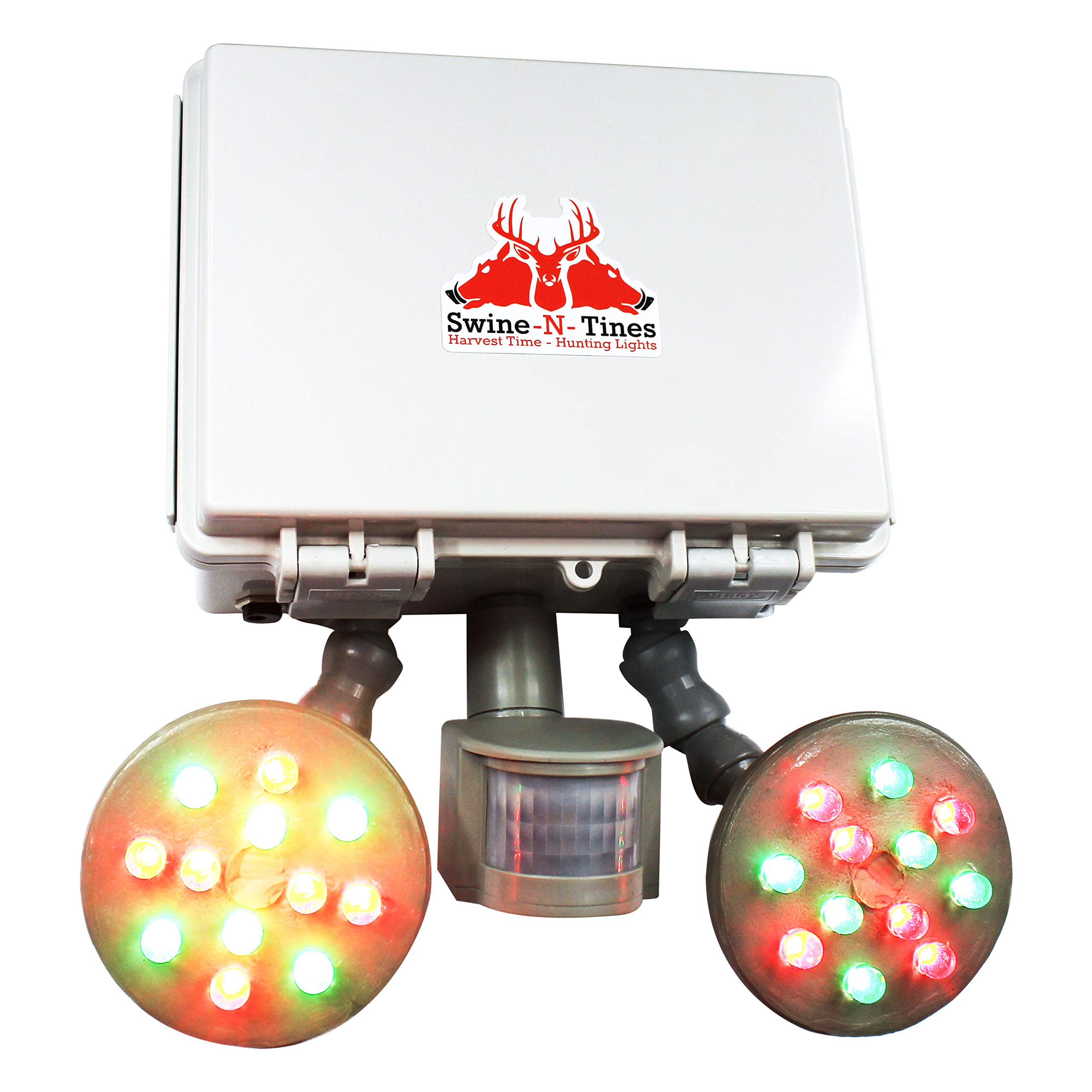 Harvest Time Gray Ghost Premium Step Fade Feeder Light - Time and Motion Activated Amber Glowing Wild Game Light for Night Hunting - Solar Powered Hog Hunting Light with 12V Battery - Premium Package