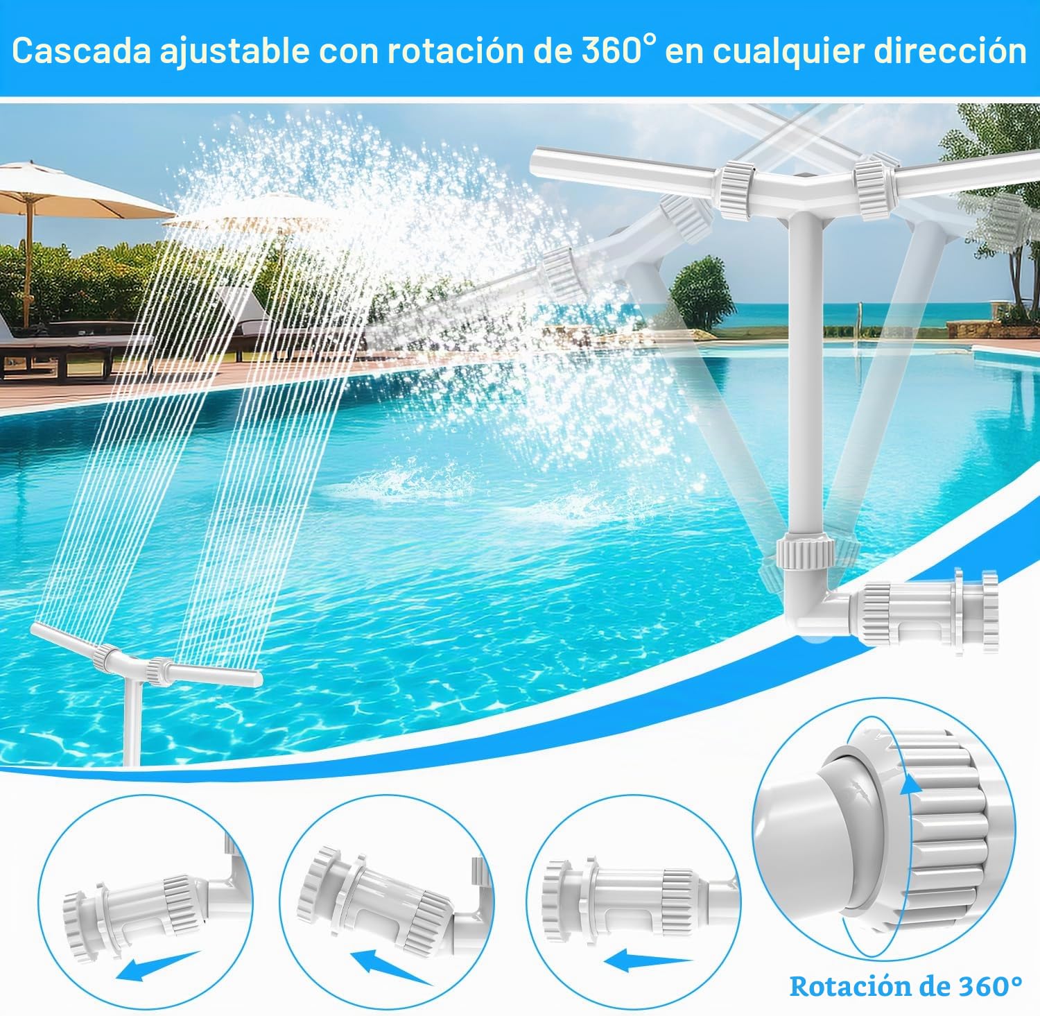 Fuente de Piscina Ajustable 2 en 1 - Accesorios de Doble Chorro para Piscina Fuera del Suelo/Subterráneo - Riego de Jardín al Aire Libre