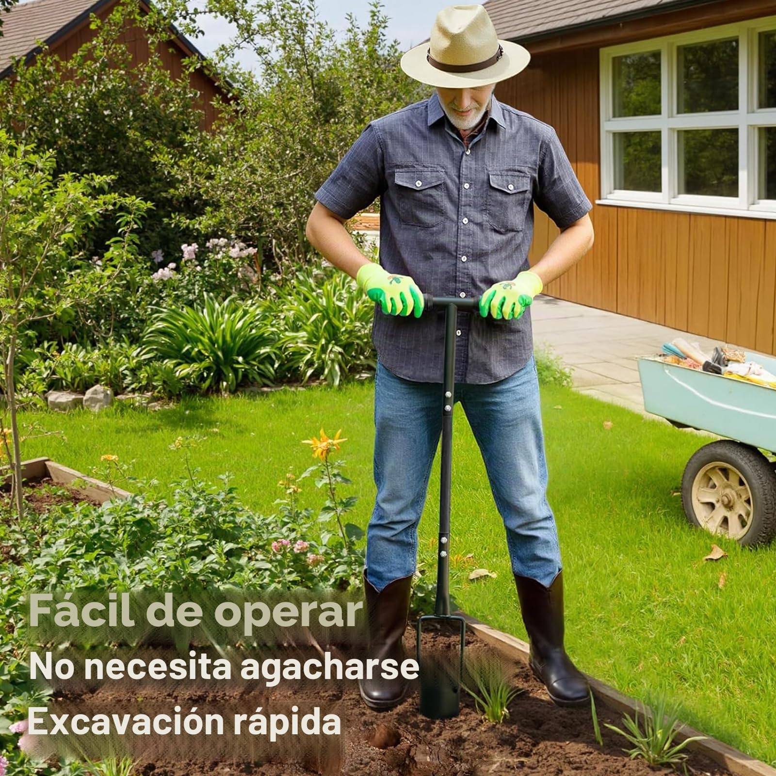 Plantador de bulbos con mango largo, con borde dentado y plataforma para el pie, ideal para tulipanes, narcisos, lirios, herramienta de jardín para cavar, trasplantar y tomar muestras de suelo