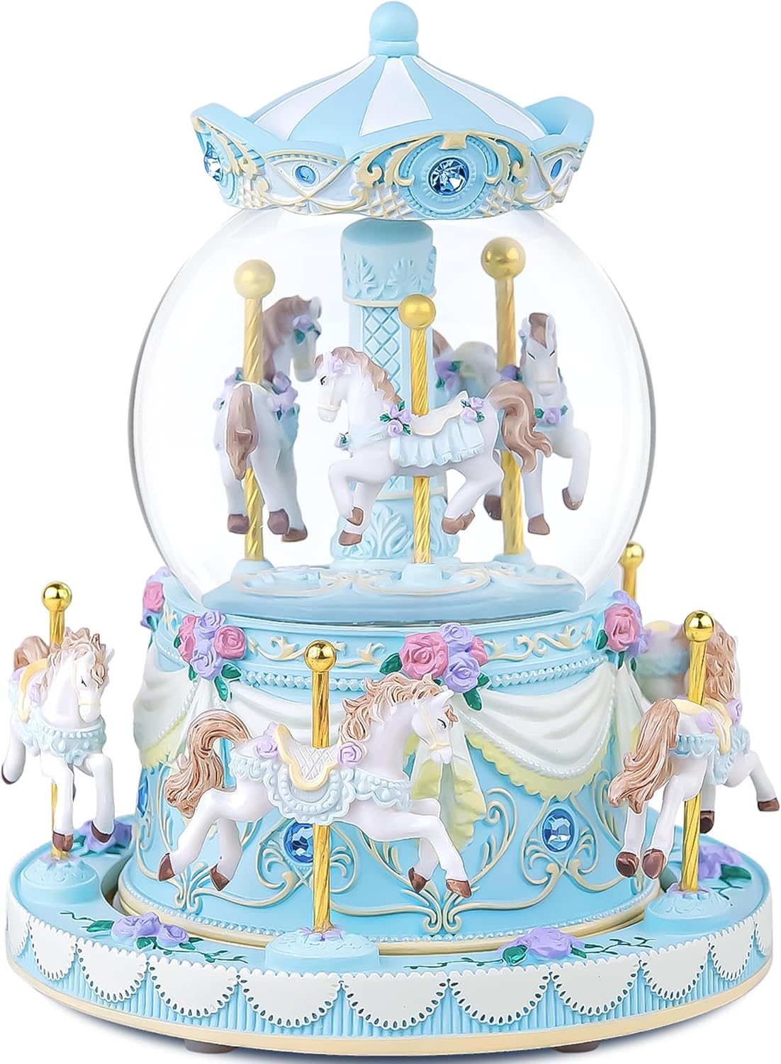 Music Box Carousel Snow Globe, Anniversary Christmas Birthday Gifts for Girls Mom Friend Daughter, Unicorn Music Boxes Carousel Horse with Lights Play You are My Sunshine
