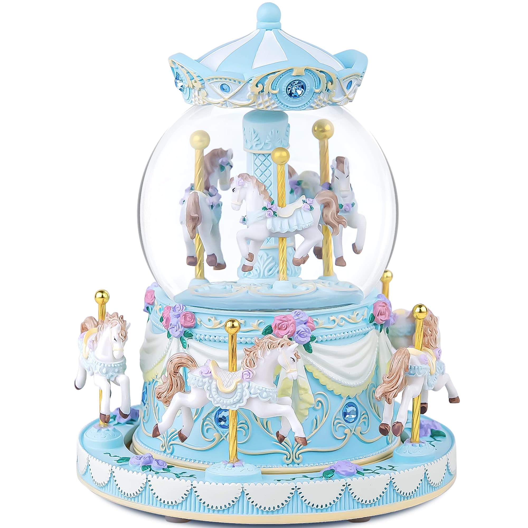 Music Box Carousel Snow Globe, Anniversary Christmas Birthday Gifts for Girls Mom Friend Daughter, Unicorn Music Boxes Carousel Horse with Lights Play You are My Sunshine