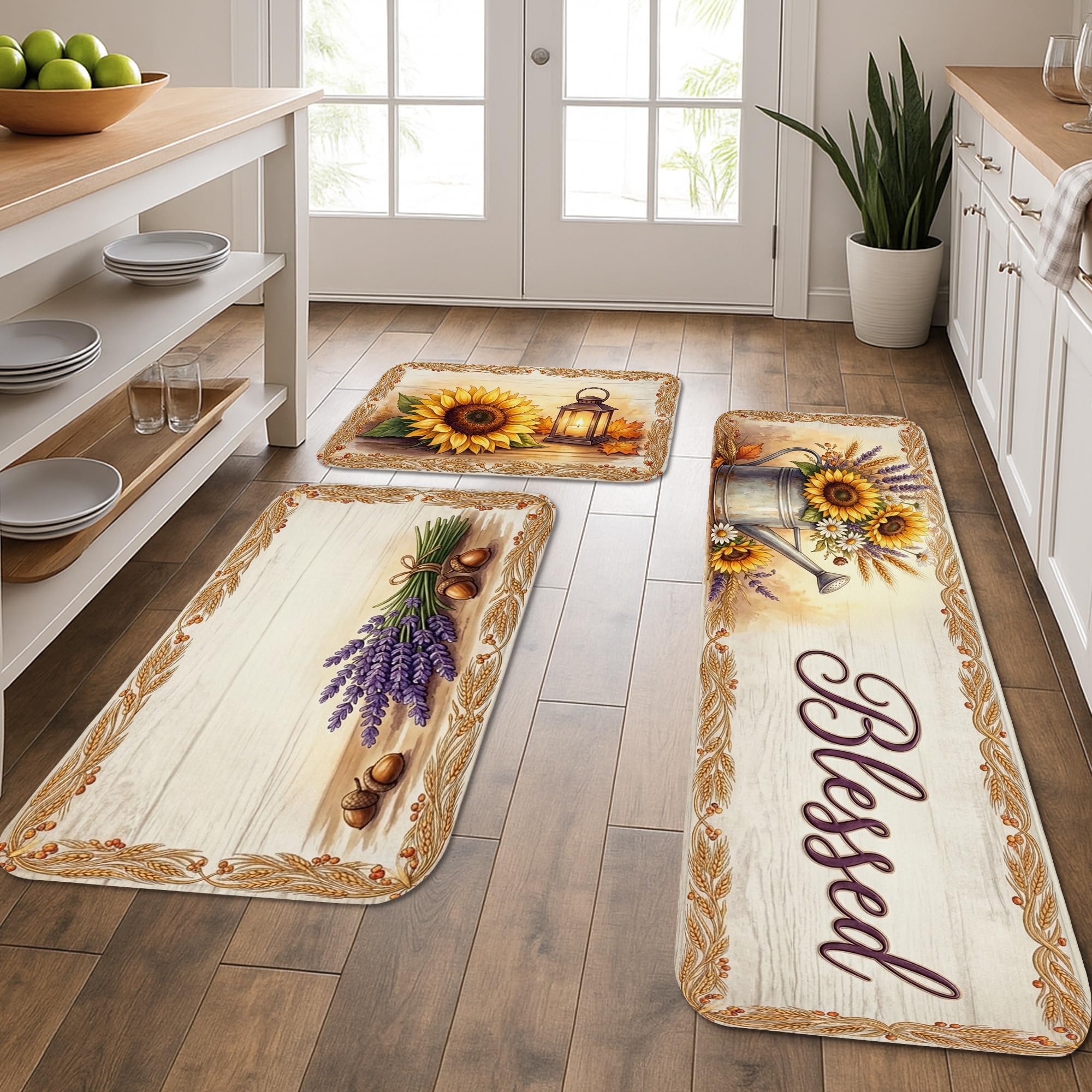 Tapis de cuisine motif lanterne lavande set de 3 tapis de sol épais de qualité supérieure
