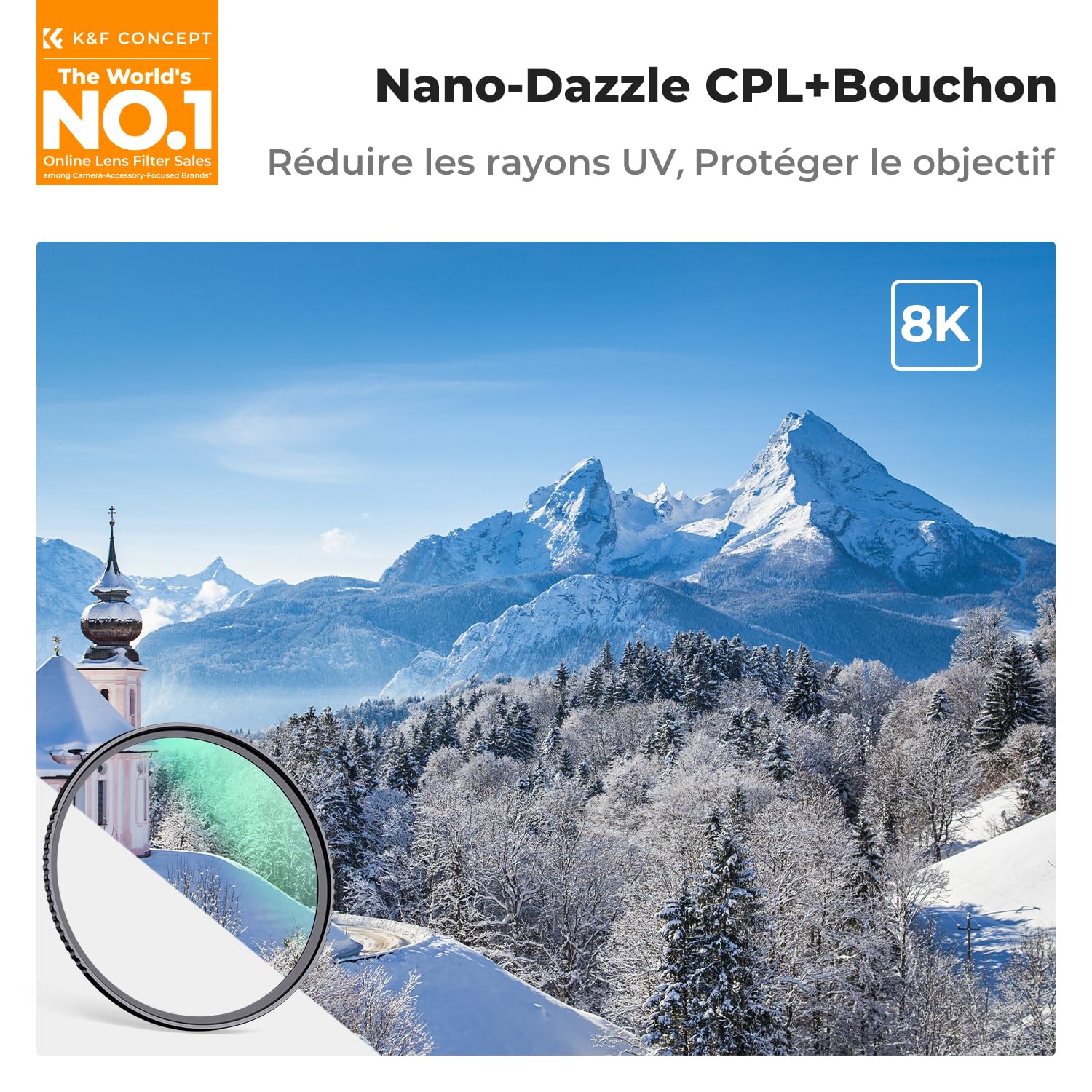 K&F CONCEPT Filtre UV 95mm Filtre de Protection HD Multi-Couches Imperméable pour Objectif Appareil Photo (D Série)