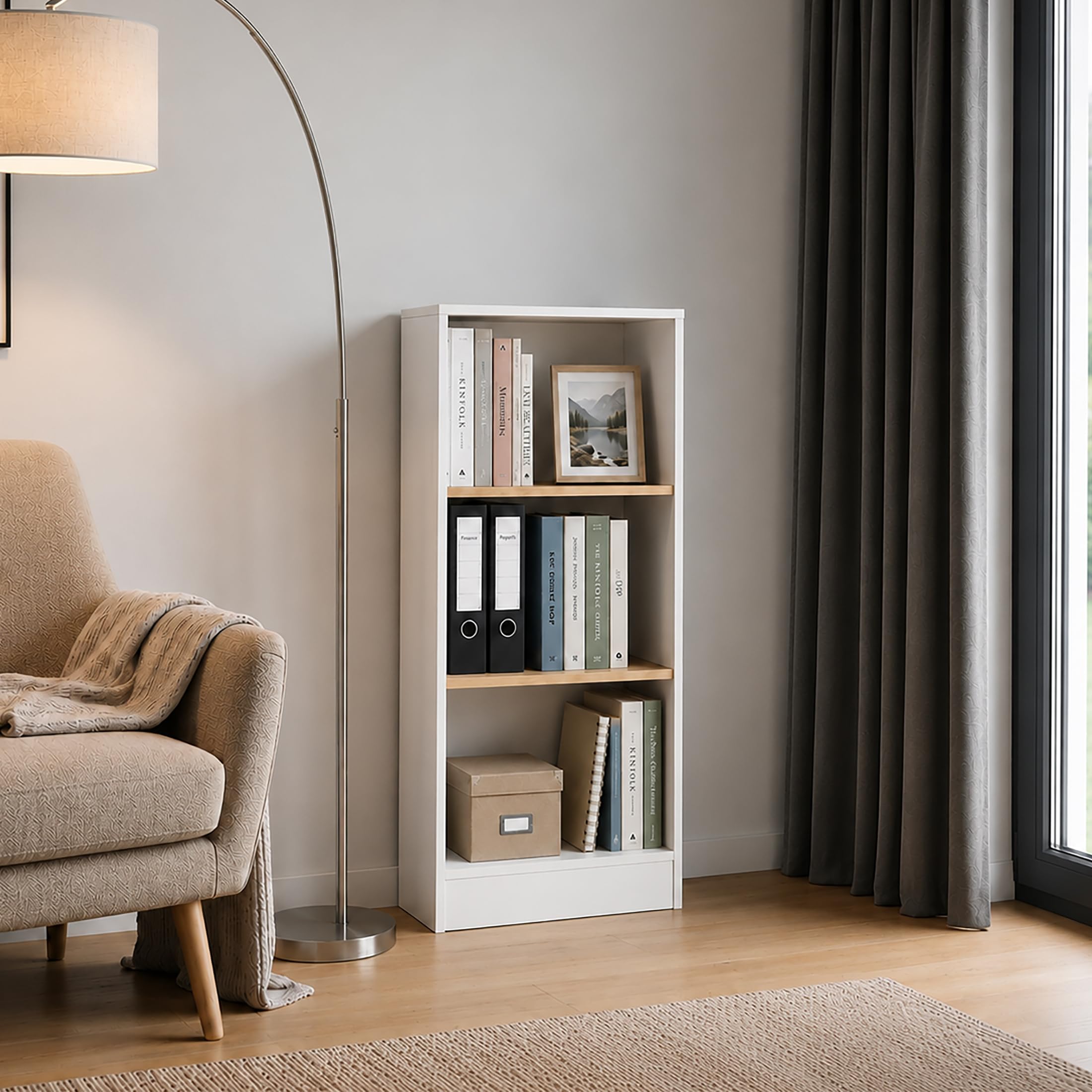 VCM Bücherregal für Aktenordner, Büroregal mit 3 Fächern, H. 114 x B. 52 x 30 cm, Standregal für Büro und Homeoffice - Dilos