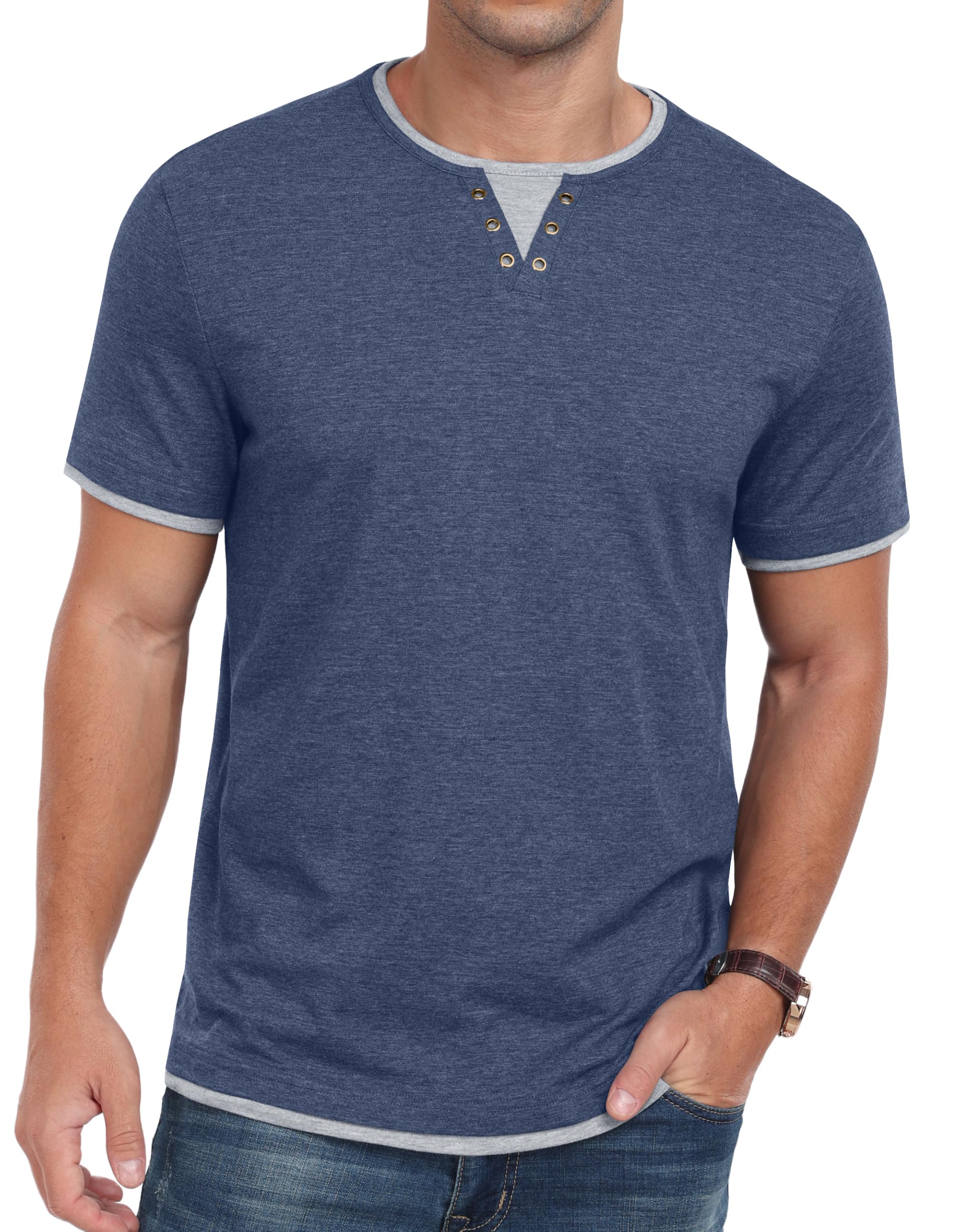 Camiseta Hombre Manga Corta Cuello Redondo Bloques Color